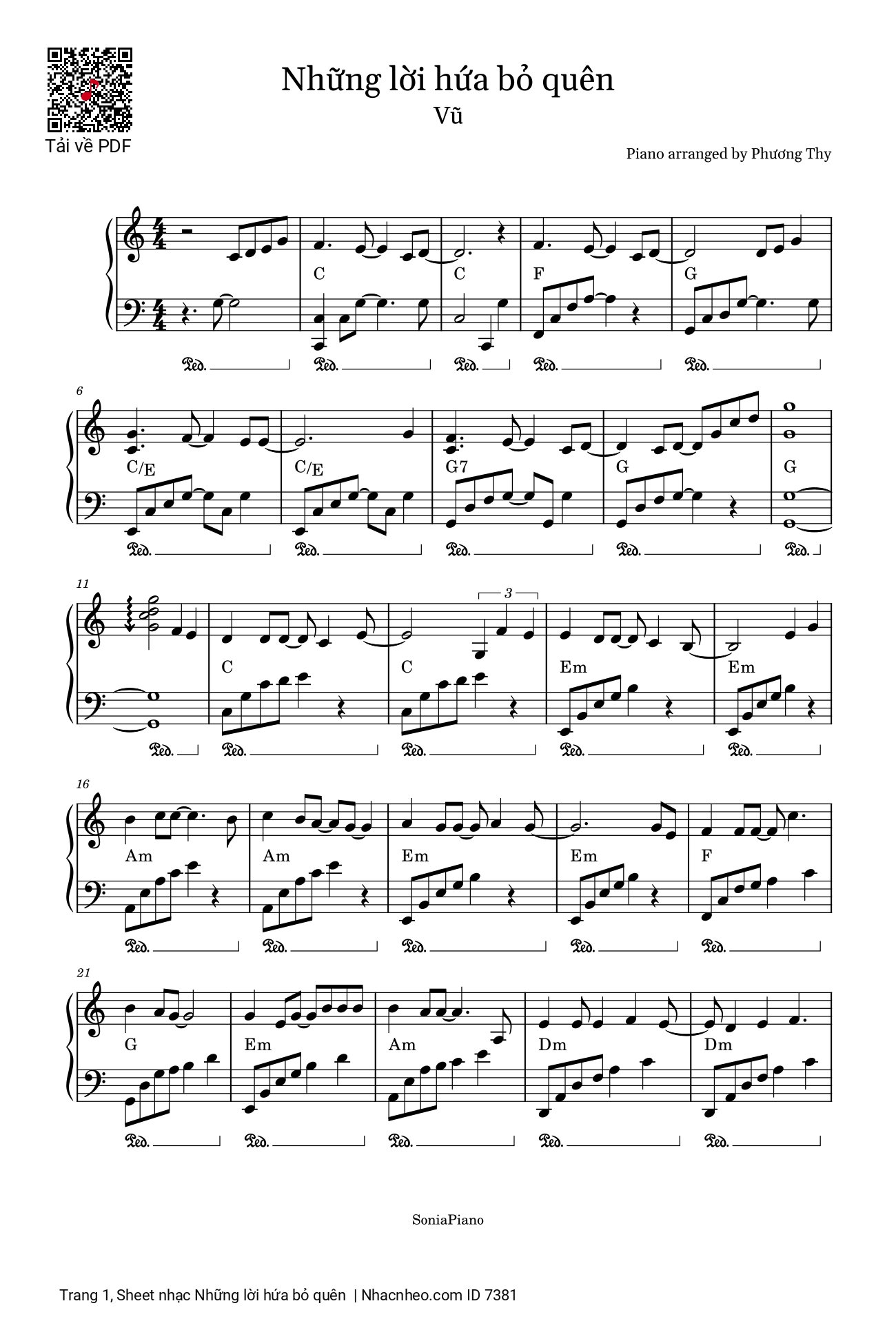 Trang 1 của Sheet nhạc PDF bài hát Những lời hứa bỏ quên Piano Solo - Vũ