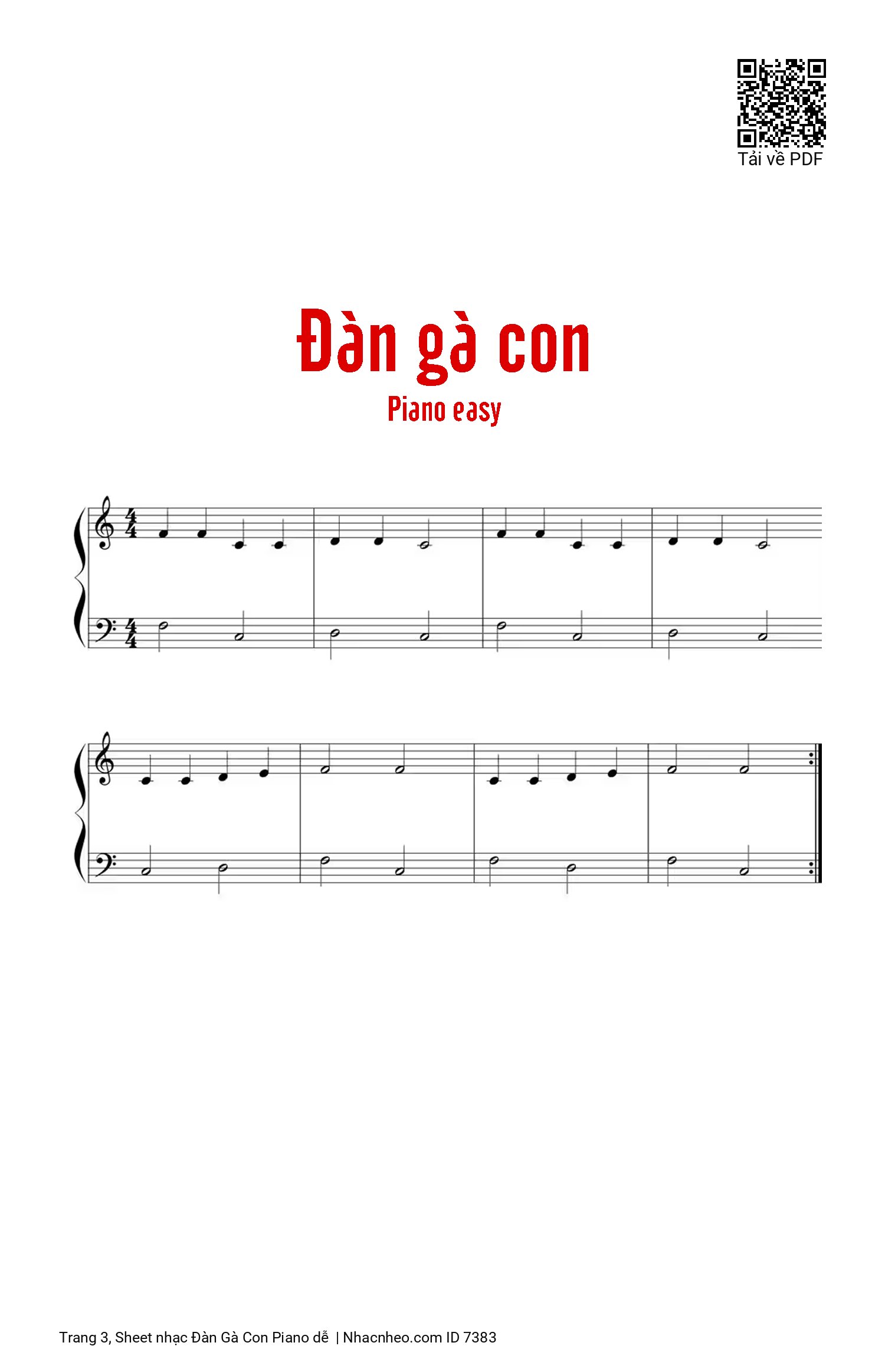 Trang 3 của Sheet nhạc PDF bài hát Đàn Gà Con Piano dễ - Nhạc Pháp, Trông kia đàn gà con lông vàng. Đi theo mẹ tìm ăn trong vườn