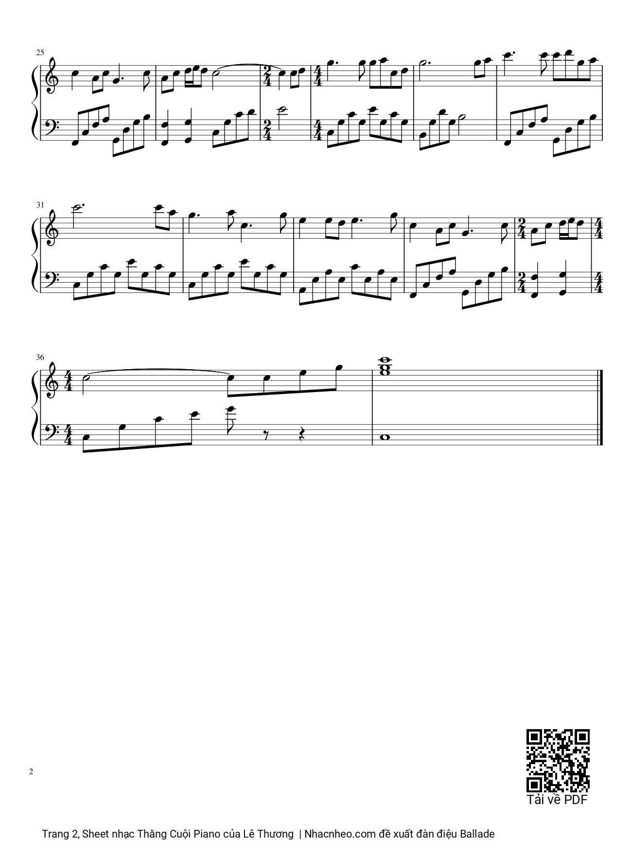 Trang 2 của Sheet nhạc PDF bài hát Thằng Cuội Piano - Lê Thương, Bóng trăng trắng ngà có cây đa to, Có thằng cuội già ôm một mối mơ