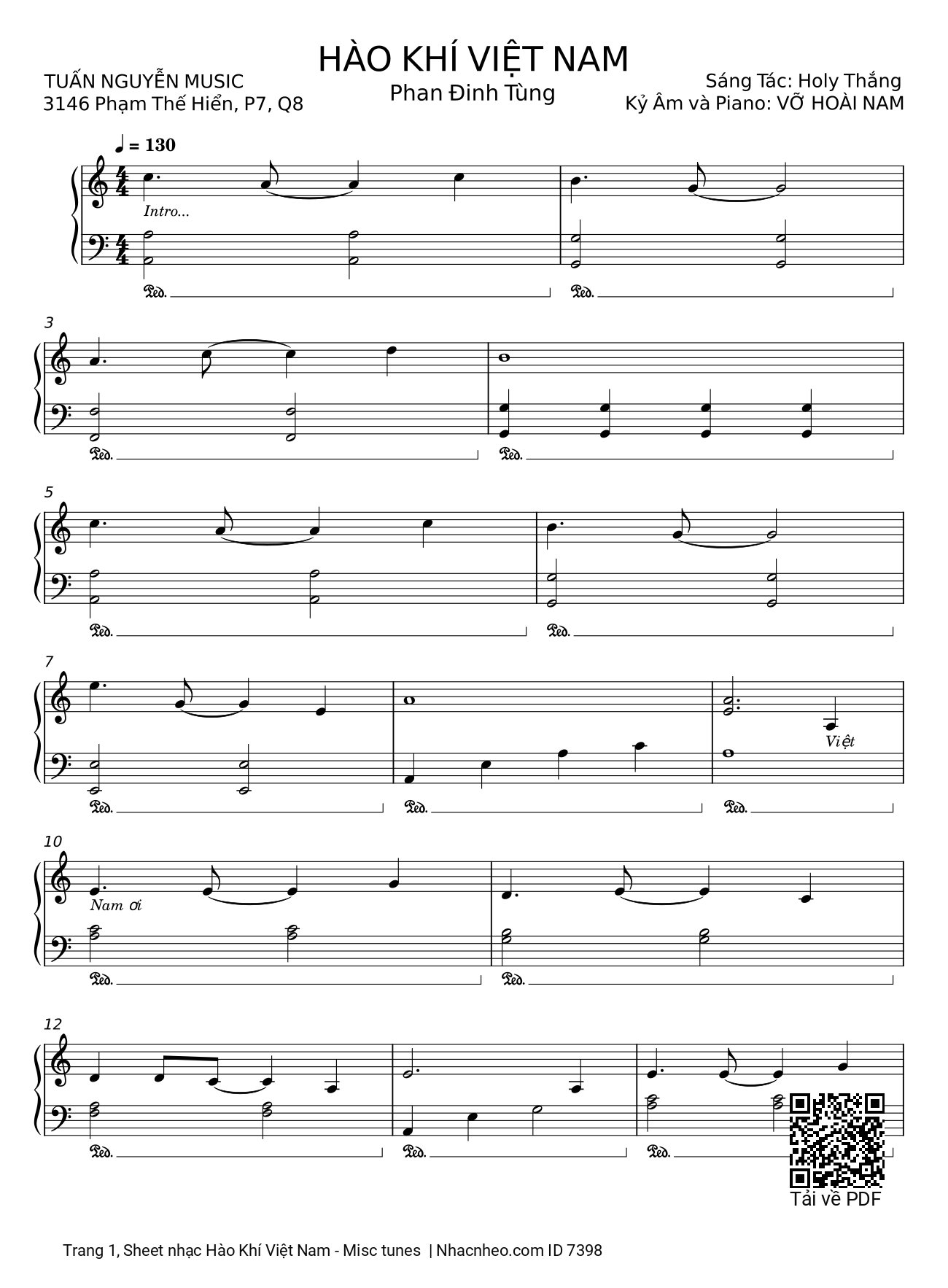 Trang 1 của Sheet nhạc PDF bài hát Hào Khí Việt Nam Piano Solo - Holy Thắng, Việt Nam ơi, giống hùng thiêng