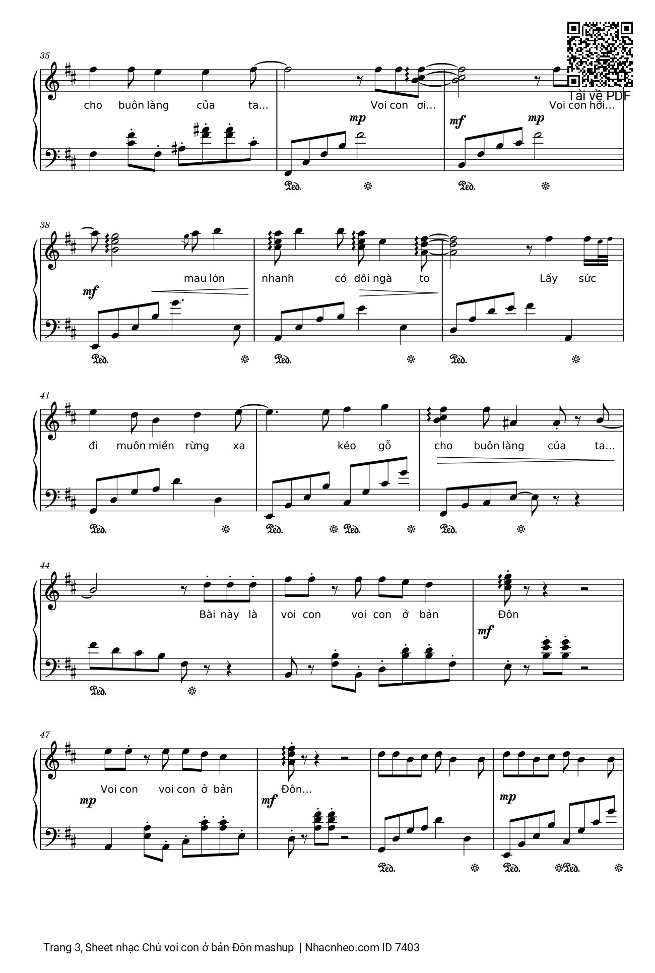 Trang 3 của Sheet nhạc PDF Piano bài hát Chú voi con ở bản Đôn + Một lần Thôi + Anh cứ đi đi + Cầu Vồng Khuyết mashup Piano - Phạm Tuyên, Chú voi con ở bản Đôn + Một lần Thôi + Cầu Vồng Khuyết mashup Piano. Chú voi con ở Bản Đôn Chưa có ngà nên còn trẻ con