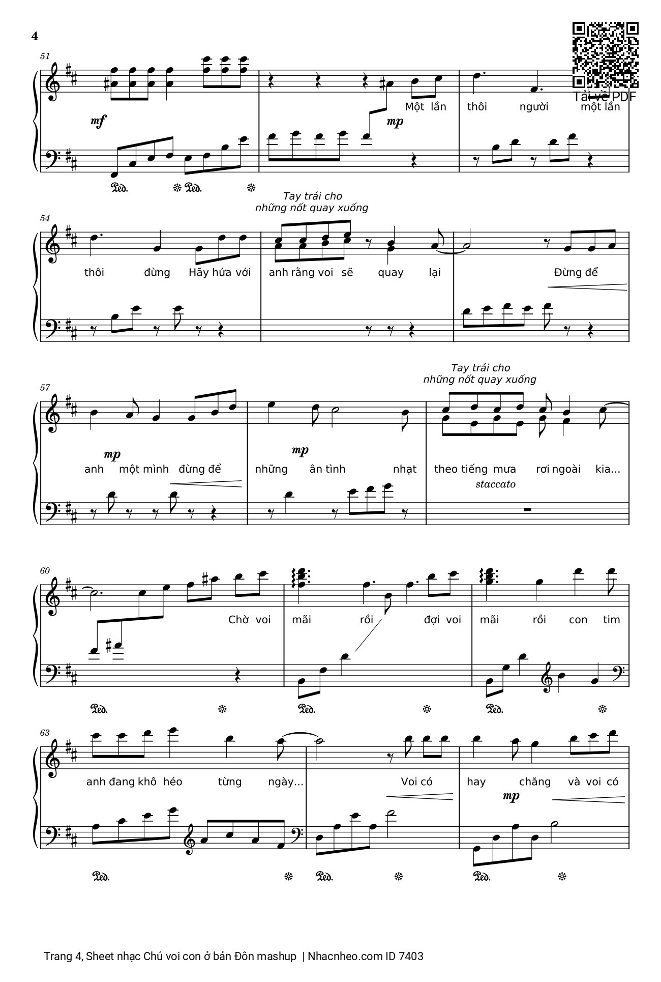 Trang 4 của Sheet nhạc PDF Piano bài hát Chú voi con ở bản Đôn + Một lần Thôi + Anh cứ đi đi + Cầu Vồng Khuyết mashup Piano - Phạm Tuyên