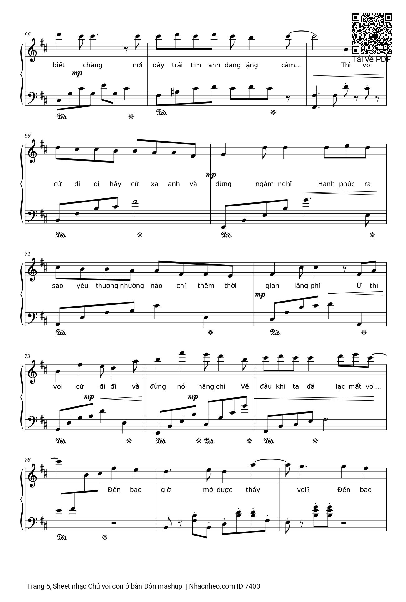 Trang 5 của Sheet nhạc PDF Piano bài hát Chú voi con ở bản Đôn + Một lần Thôi + Anh cứ đi đi + Cầu Vồng Khuyết mashup Piano - Phạm Tuyên