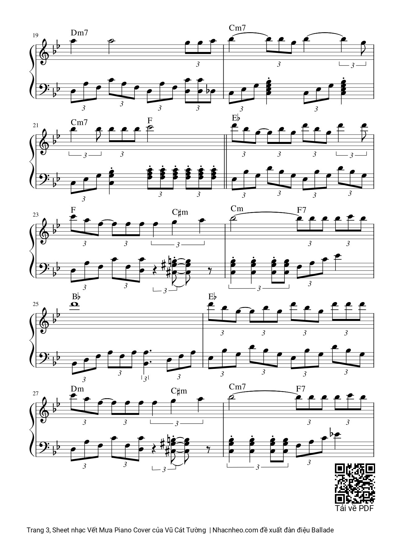 Trang 3 của Sheet nhạc PDF bài hát Vết Mưa Piano Cover - Vũ Cát Tường, Cơn mưa, đã xoá hết những ngày yêu qua, Chỉ còn mình anh ngu ngơ, Mong cho cơn mưa tan trong yêu thư