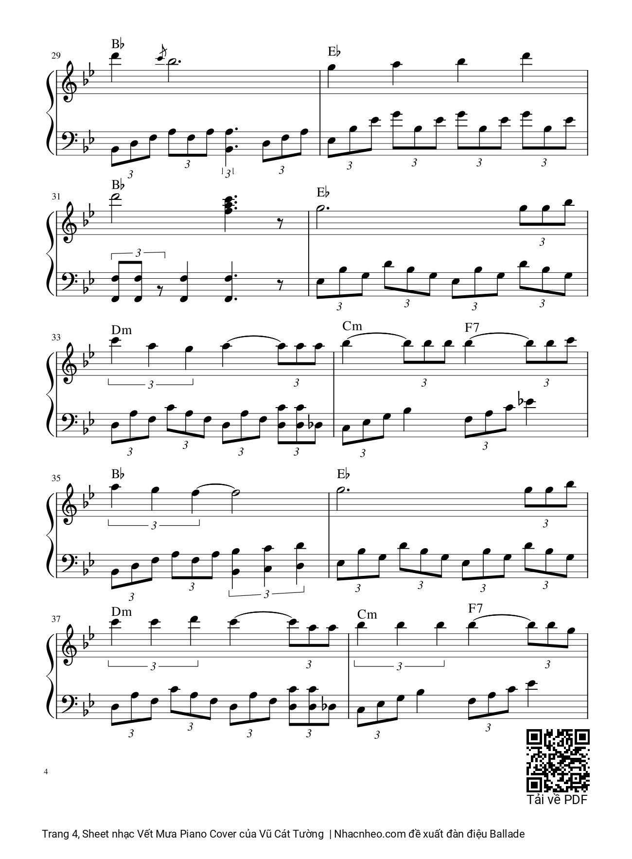 Trang 4 của Sheet nhạc PDF bài hát Vết Mưa Piano Cover - Vũ Cát Tường, Cơn mưa, đã xoá hết những ngày yêu qua, Chỉ còn mình anh ngu ngơ, Mong cho cơn mưa tan trong yêu thư