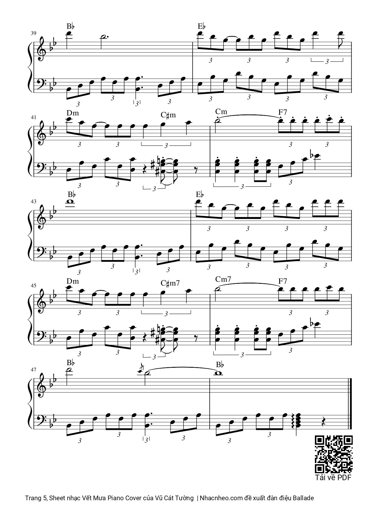 Trang 5 của Sheet nhạc PDF bài hát Vết Mưa Piano Cover - Vũ Cát Tường, Cơn mưa, đã xoá hết những ngày yêu qua, Chỉ còn mình anh ngu ngơ, Mong cho cơn mưa tan trong yêu thư