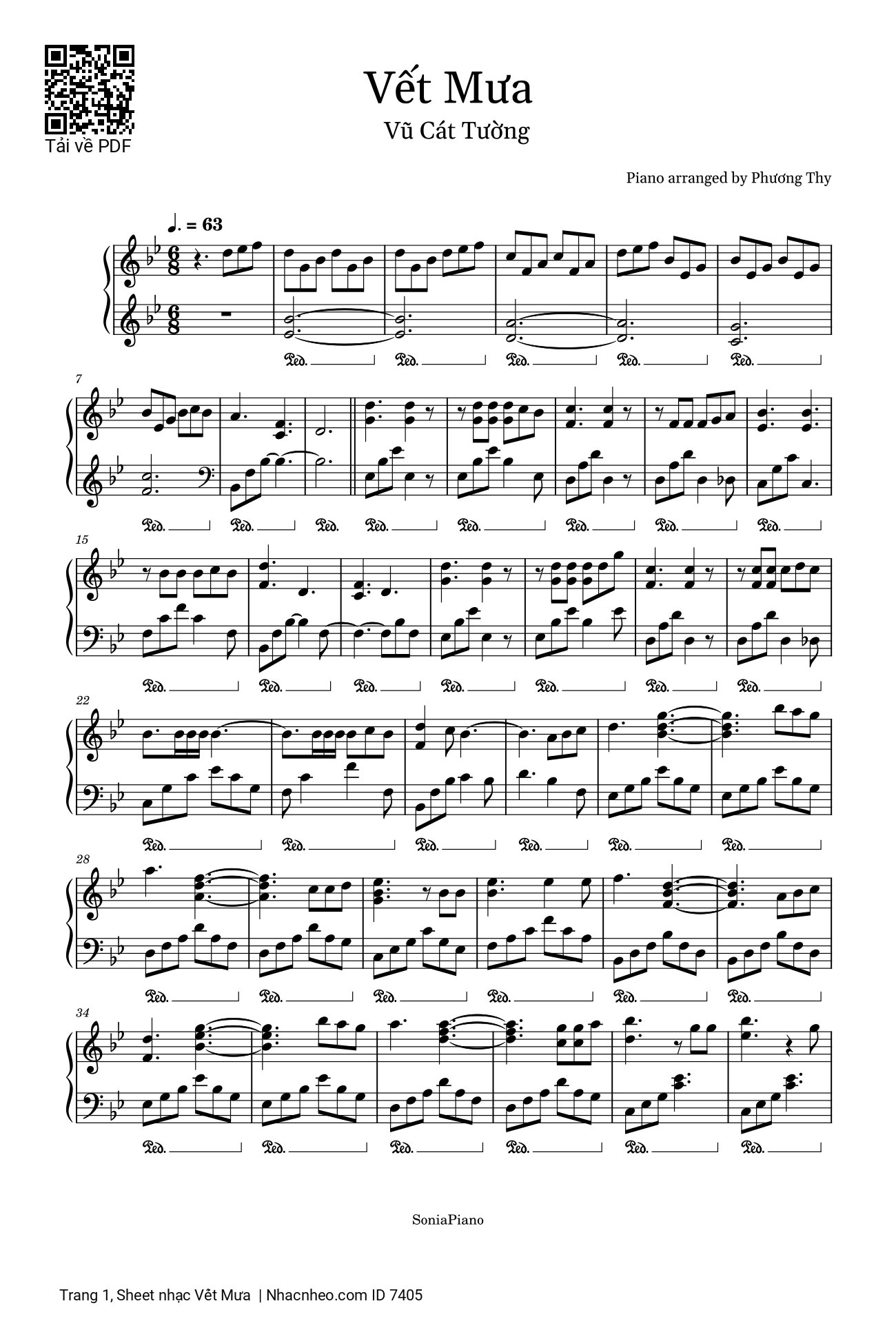 Sheet nhạc Vết Mưa Piano Solo