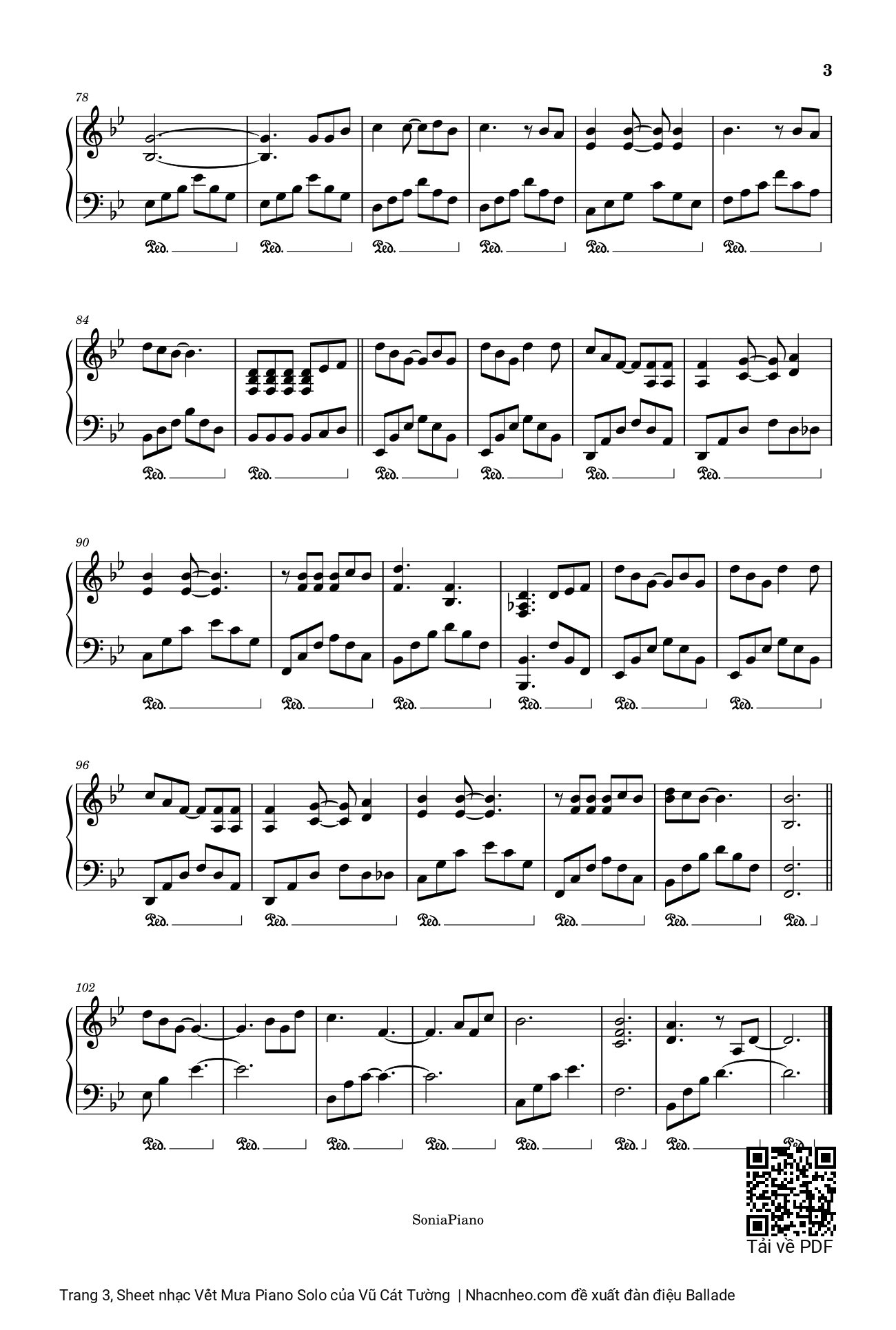 Trang 3 của Sheet nhạc PDF bài hát Vết Mưa Piano Solo - Vũ Cát Tường, Cơn mưa, đã xoá hết những ngày yêu qua, Chỉ còn mình anh ngu ngơ. Vũ Cát Tường