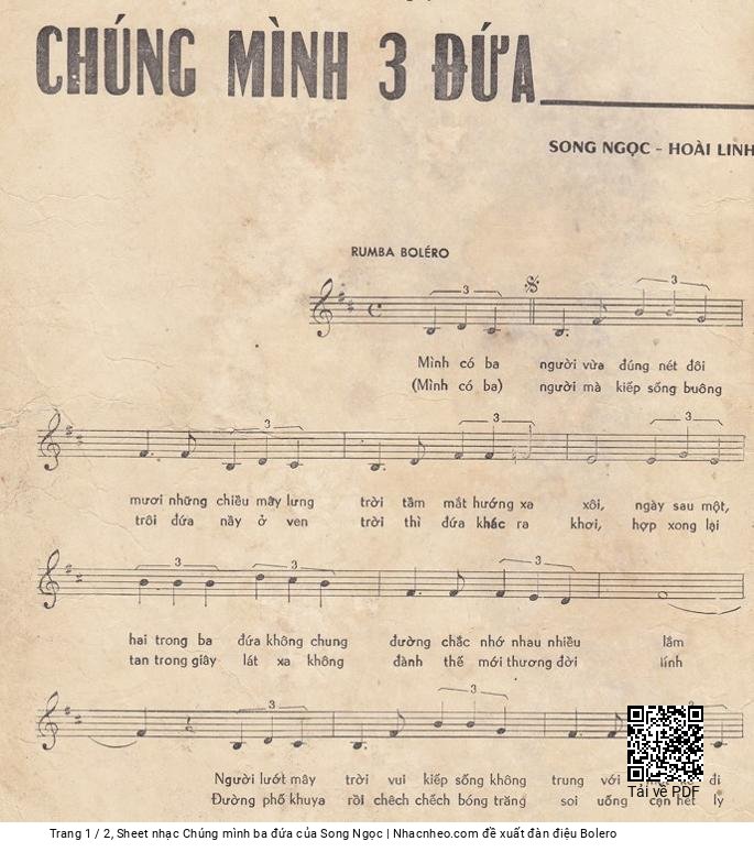 Trang 1 của Sheet nhạc PDF bài hát Chúng mình ba đứa - Song Ngọc