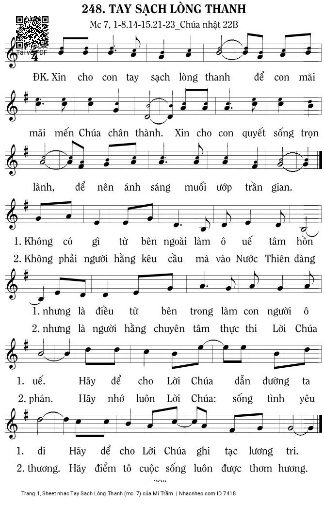 Sheet nhạc Tay Sạch Lòng Thanh (mc. 7)