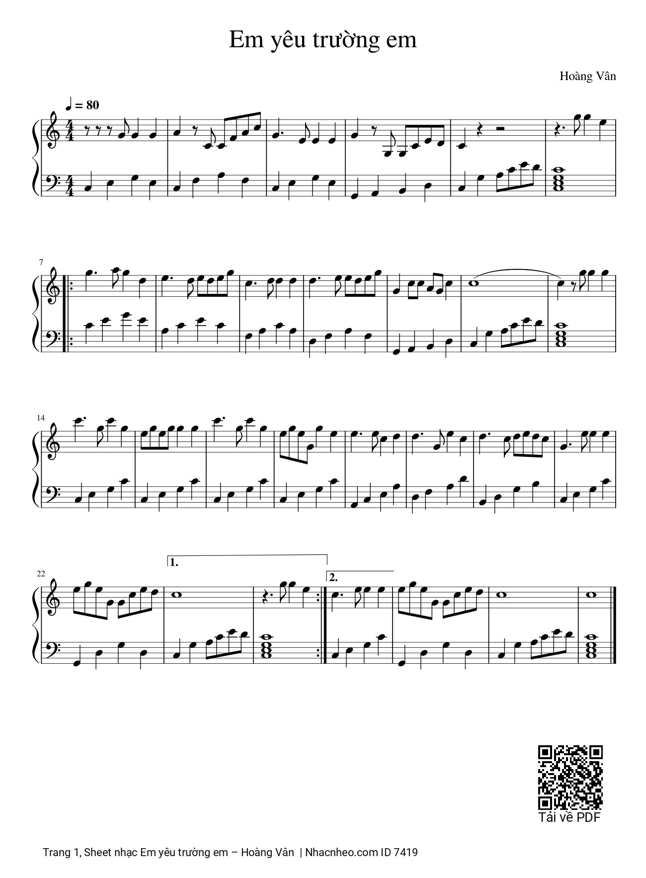 Em yêu trường em Piano