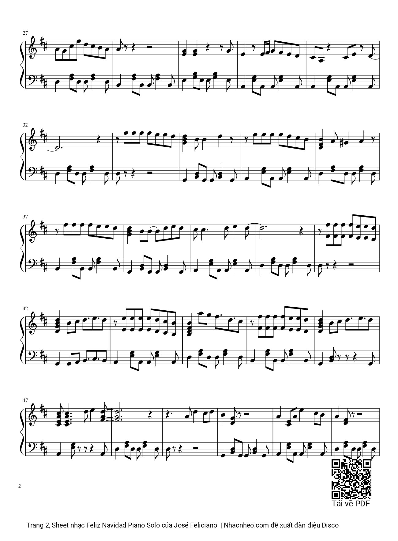 Trang 2 của Sheet nhạc PDF bài hát Feliz Navidad Piano Solo - José Feliciano, Feliz Navi dad.Feliz Navi  dad.