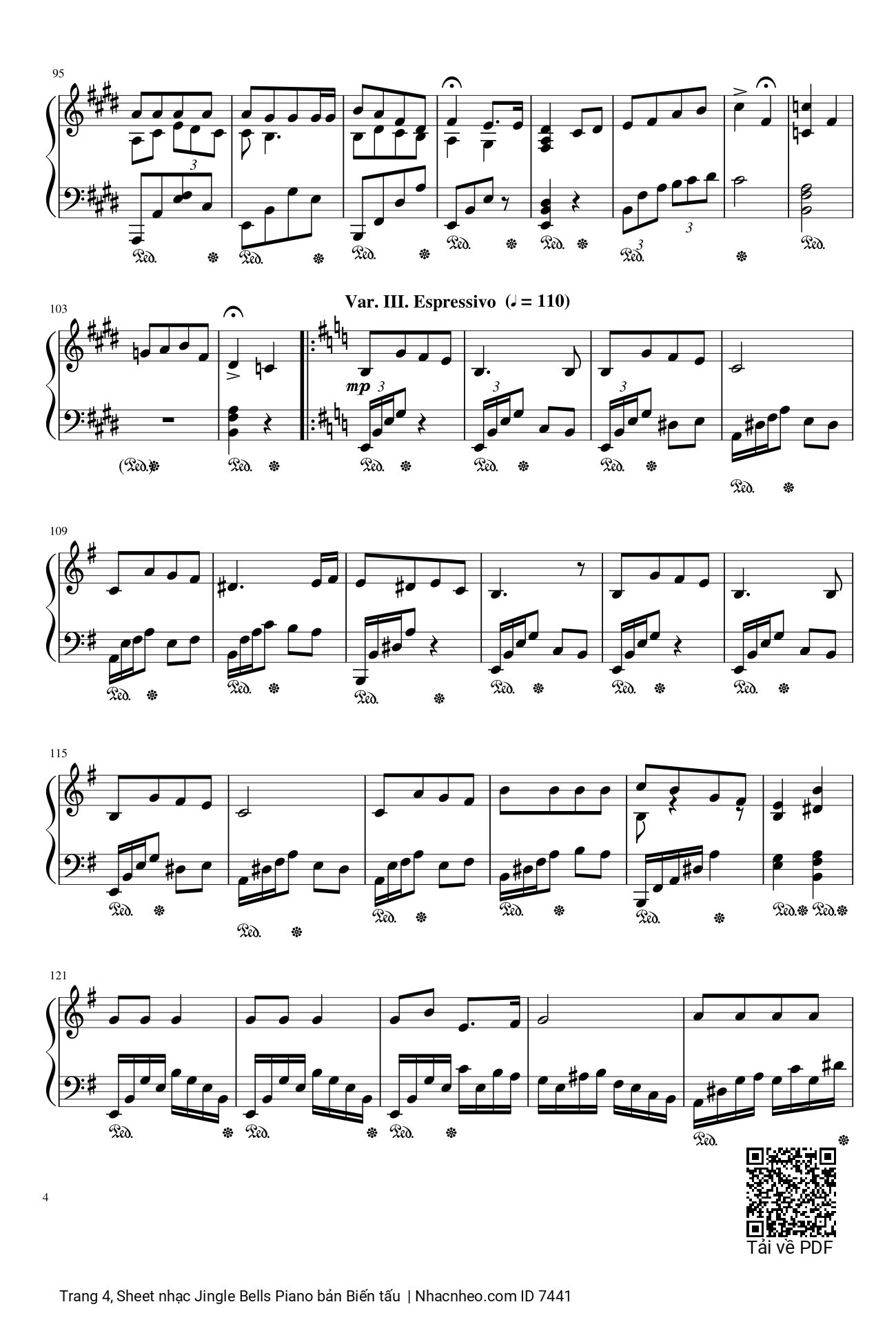 Trang 4 của Sheet nhạc PDF bài hát Jingle Bells Piano bản Biến tấu - Nhạc Ngoại