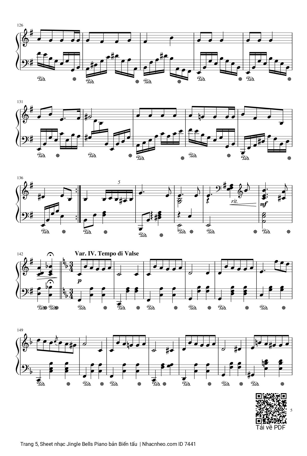 Trang 5 của Sheet nhạc PDF bài hát Jingle Bells Piano bản Biến tấu - Nhạc Ngoại