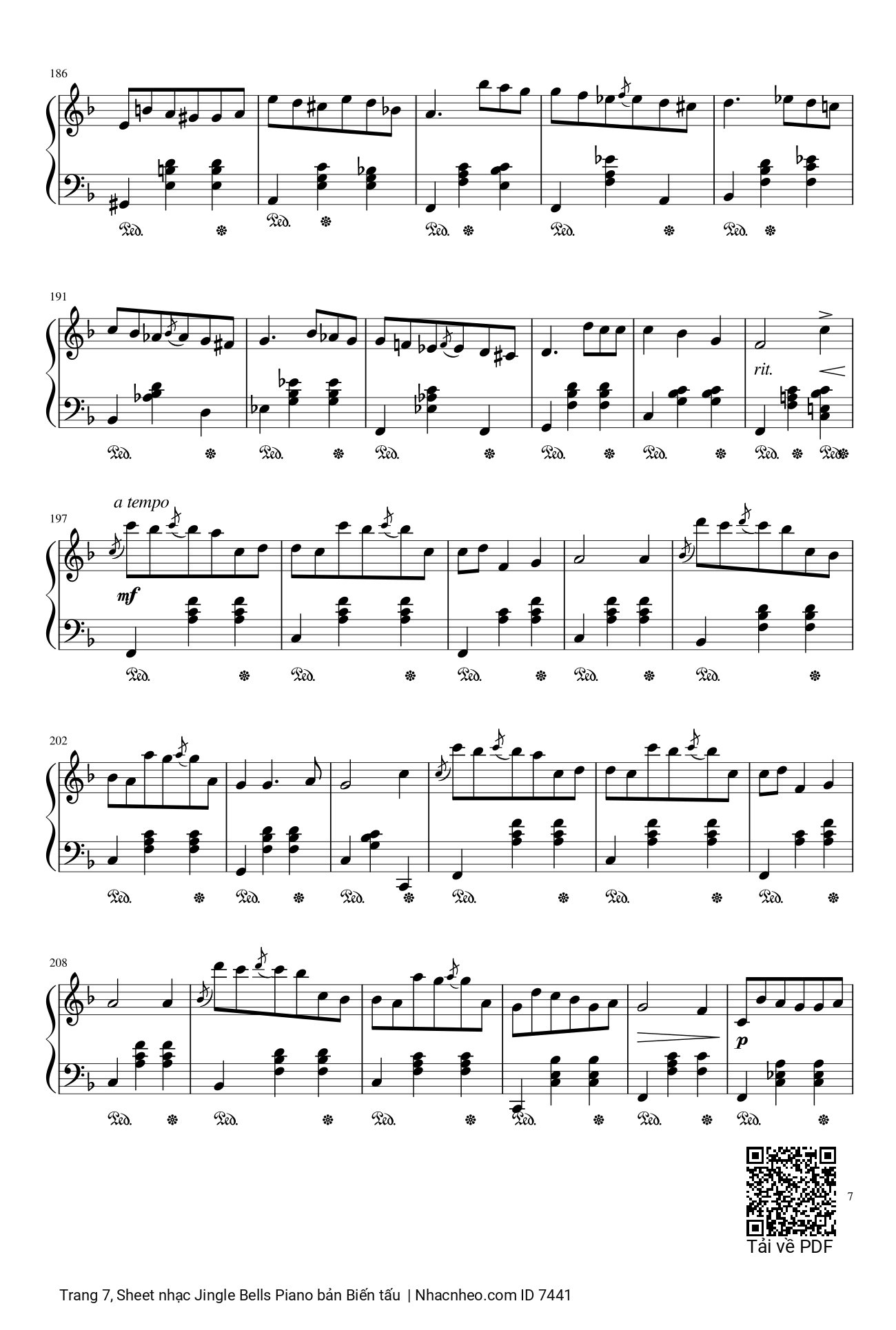 Trang 7 của Sheet nhạc PDF bài hát Jingle Bells Piano bản Biến tấu - Nhạc Ngoại, Mừng ngày Chúa sinh ra đời.