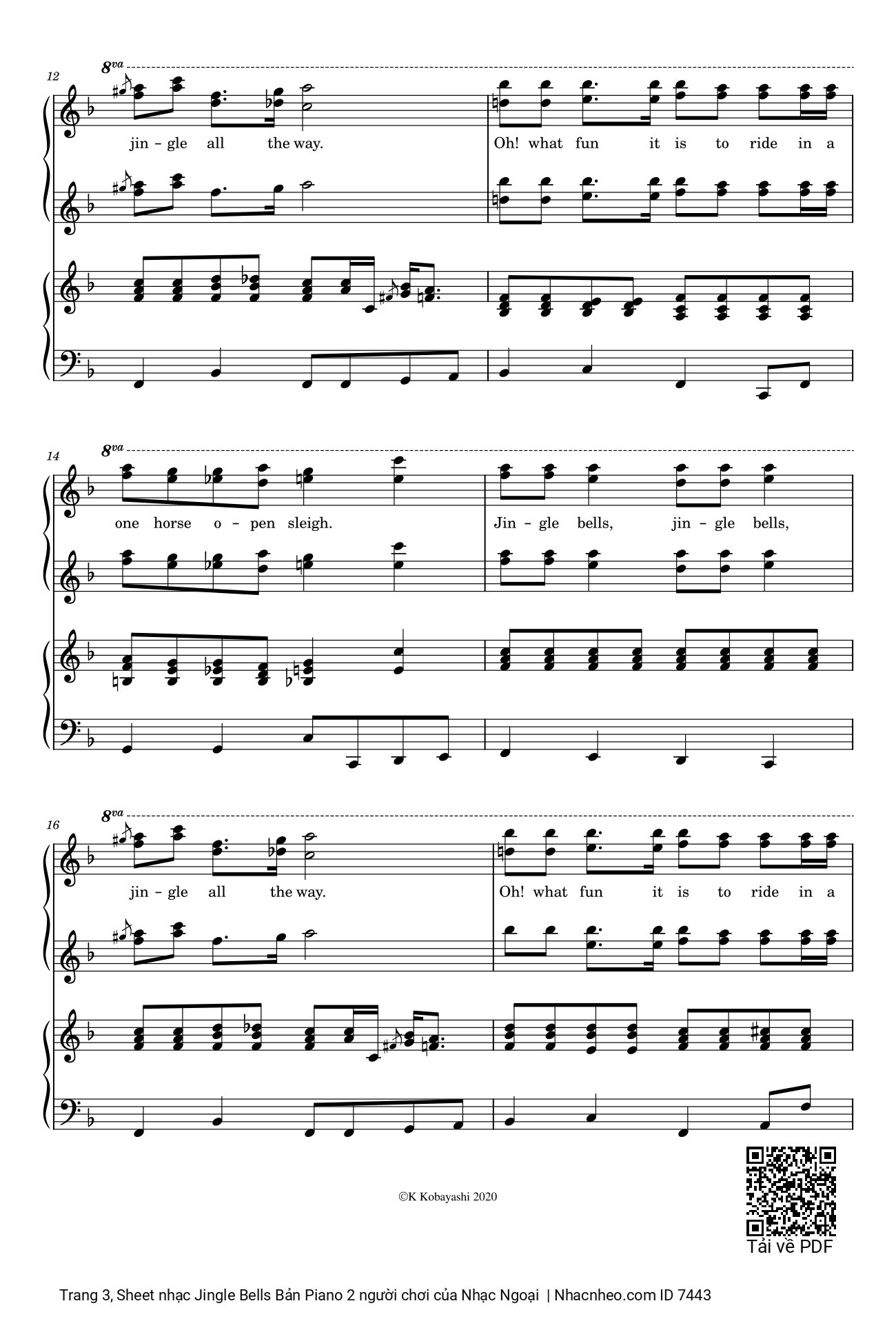 Trang 3 của Sheet nhạc PDF Piano bài hát Jingle Bells Bản Piano 2 người chơi - James Pierpont, Mừng ngày Chúa sinh ra đời, bản sheet Piano cho 4 Hands