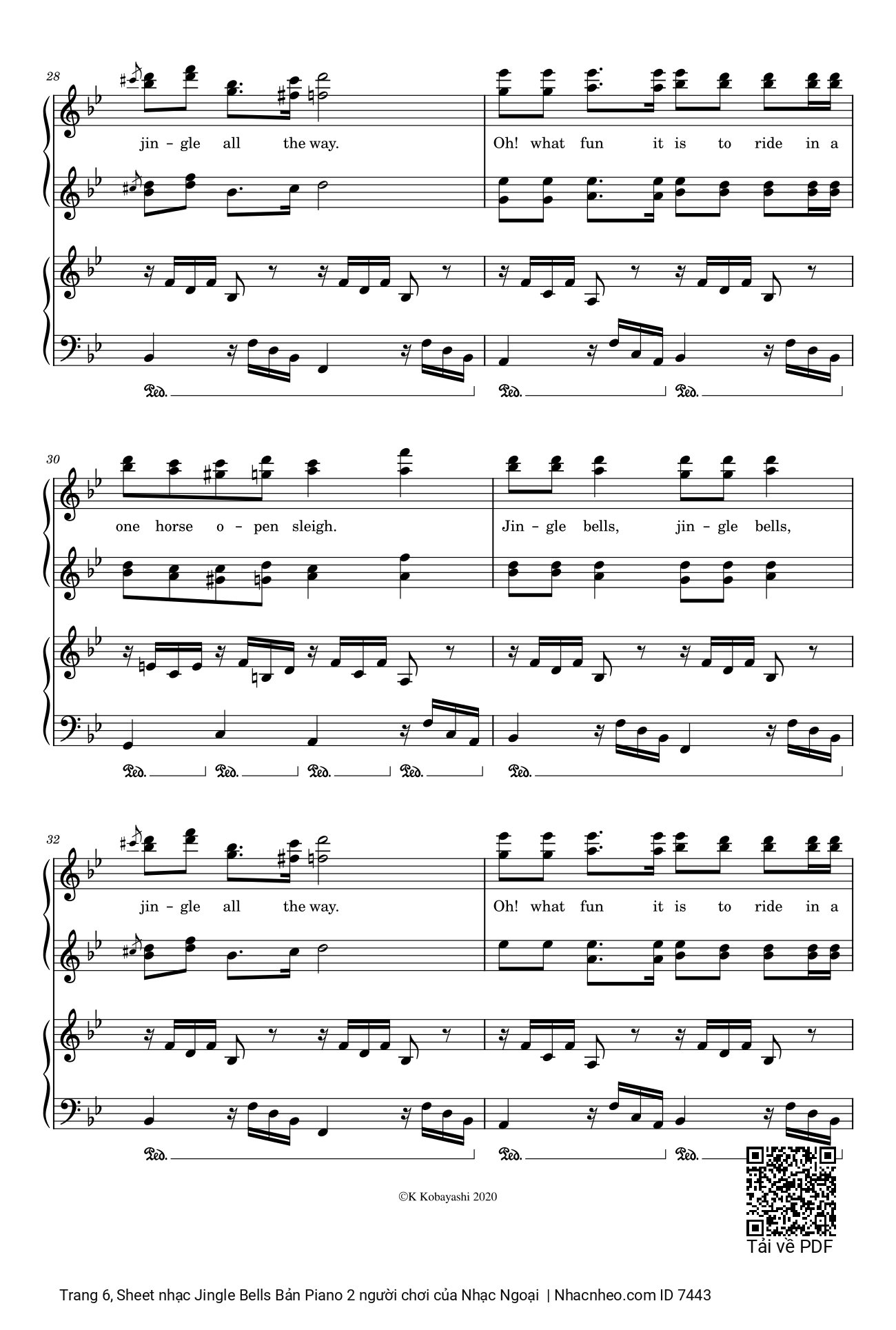 Trang 6 của Sheet nhạc PDF Piano bài hát Jingle Bells Bản Piano 2 người chơi - James Pierpont, Mừng ngày Chúa sinh ra đời, bản sheet Piano cho 4 Hands