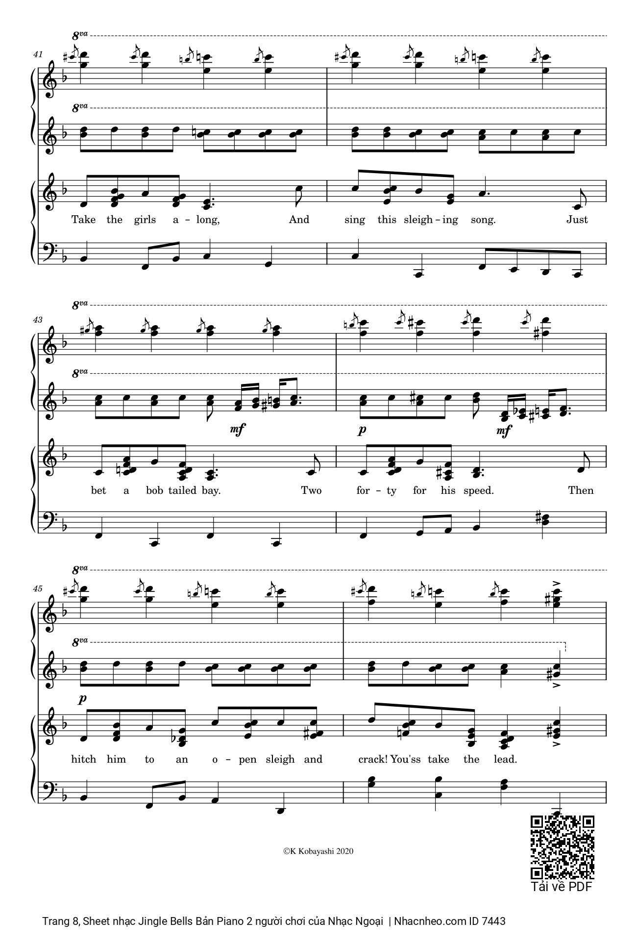 Trang 8 của Sheet nhạc PDF Piano bài hát Jingle Bells Bản Piano 2 người chơi - James Pierpont, Mừng ngày Chúa sinh ra đời, bản sheet Piano cho 4 Hands