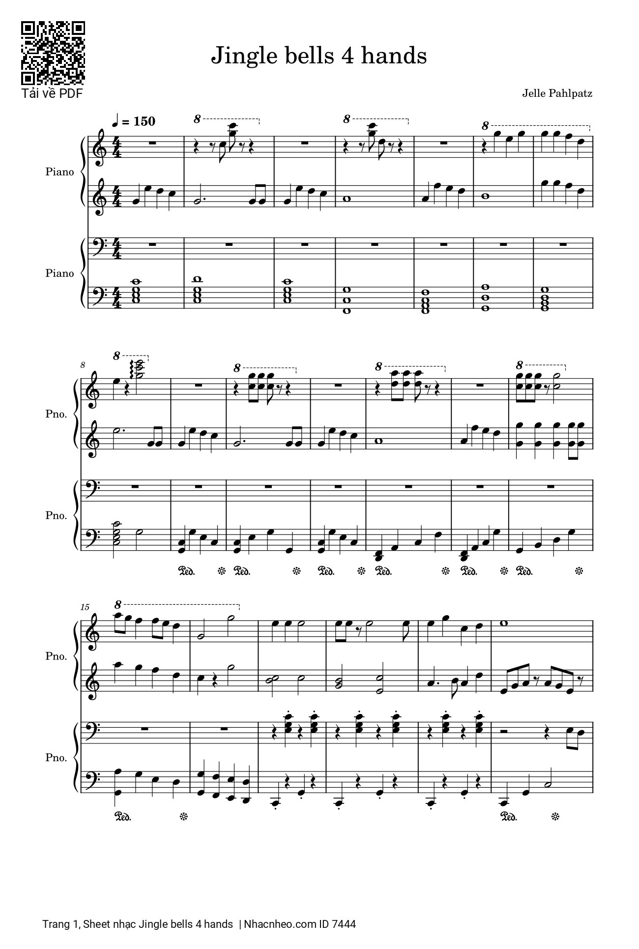 Trang 1 của Sheet nhạc PDF Piano bài hát Jingle bells piano dễ cho 2 piano - James Pierpont