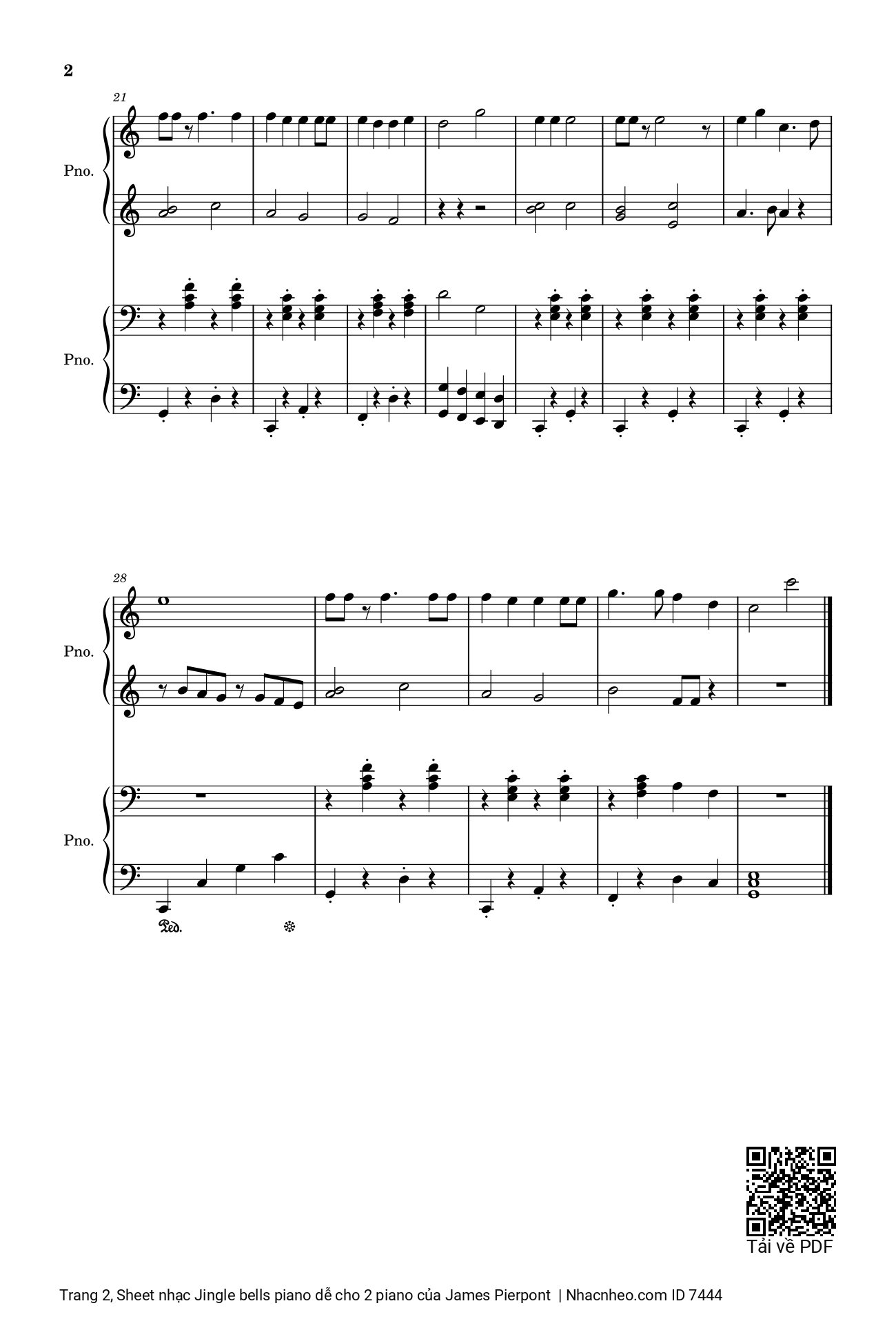 Mừng ngày Chúa sinh ra đời sheet Piano trình độ dễ bản sheet Piano cho Hands, Trang 2