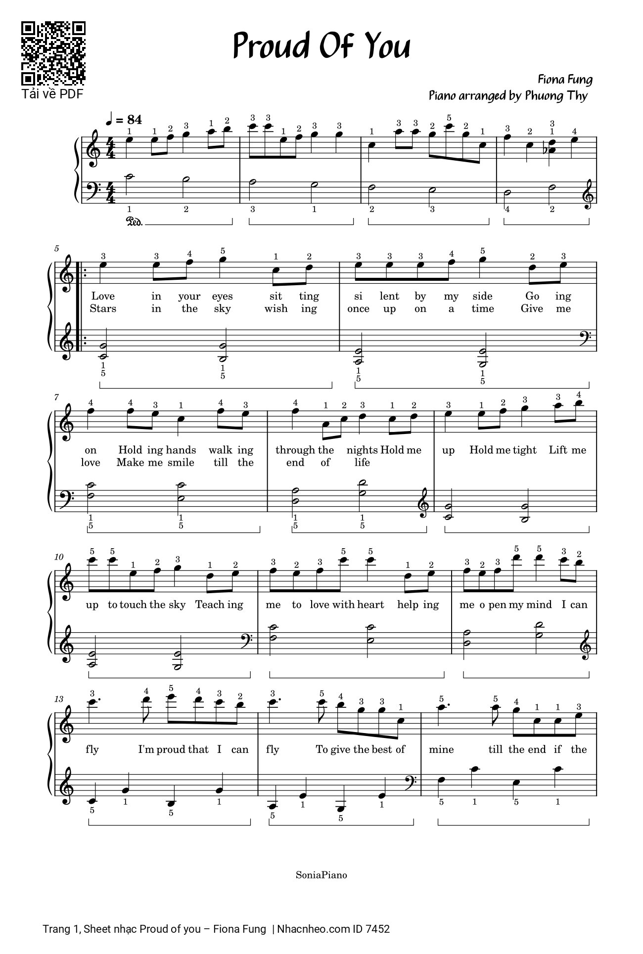 Trang 1 của Sheet nhạc PDF Piano bài hát Proud of you sheet Piano trình độ dễ - Fiona Fung, 