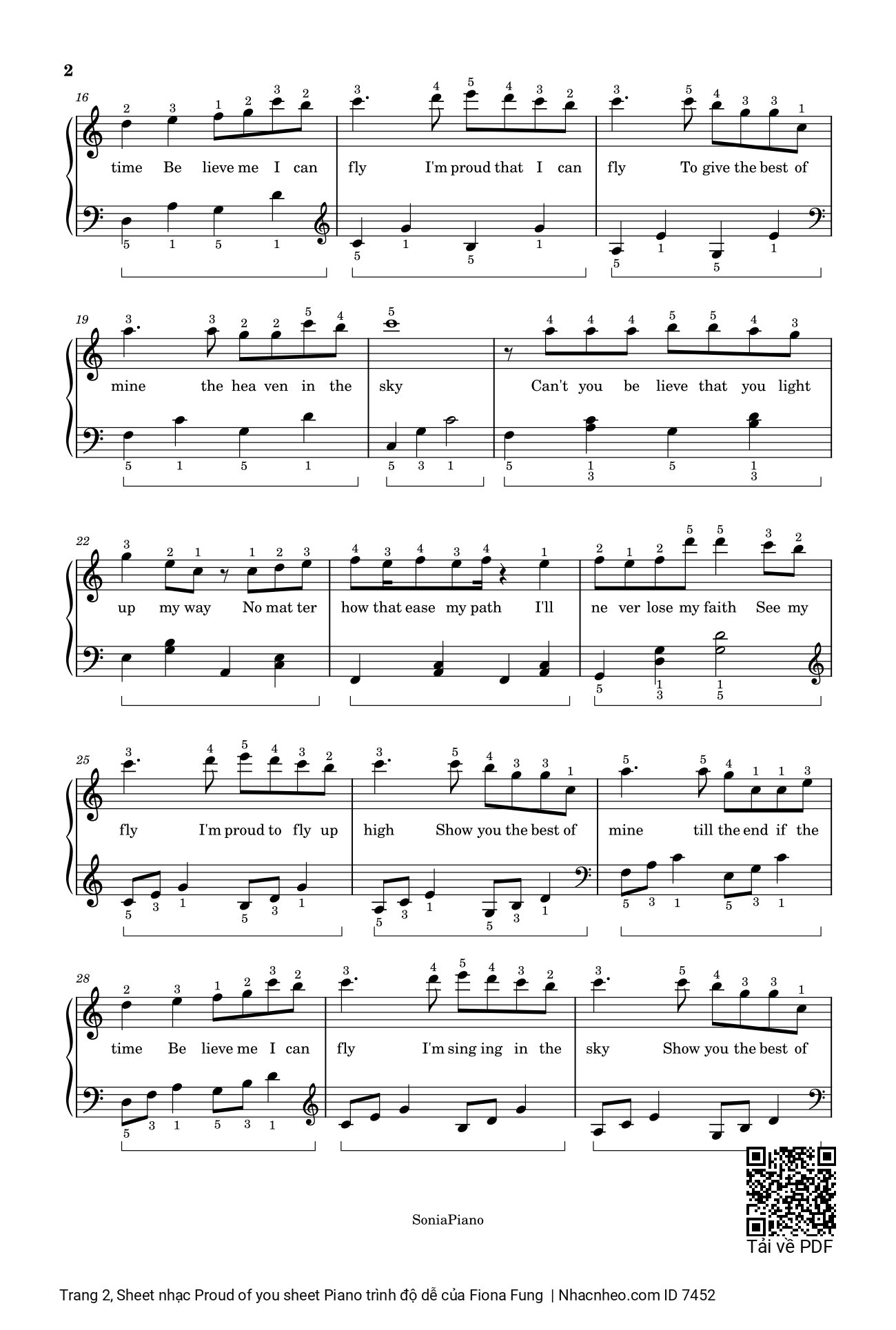 Trang 2 của Sheet nhạc PDF Piano bài hát Proud of you sheet Piano trình độ dễ - Fiona Fung, 