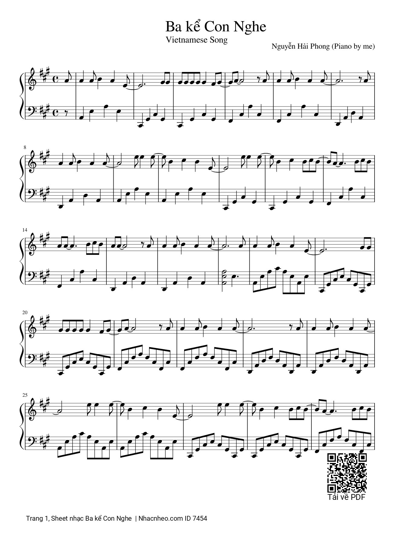 Trang 1 của Sheet nhạc PDF Piano Guitar Tab bài hát Ba kể Con Nghe Piano - Nguyễn Hải Phong, Khi xưa ba bé hơn đàn nghe guitar rung lên không bao giờ xao lãng, sheet Piano dễ