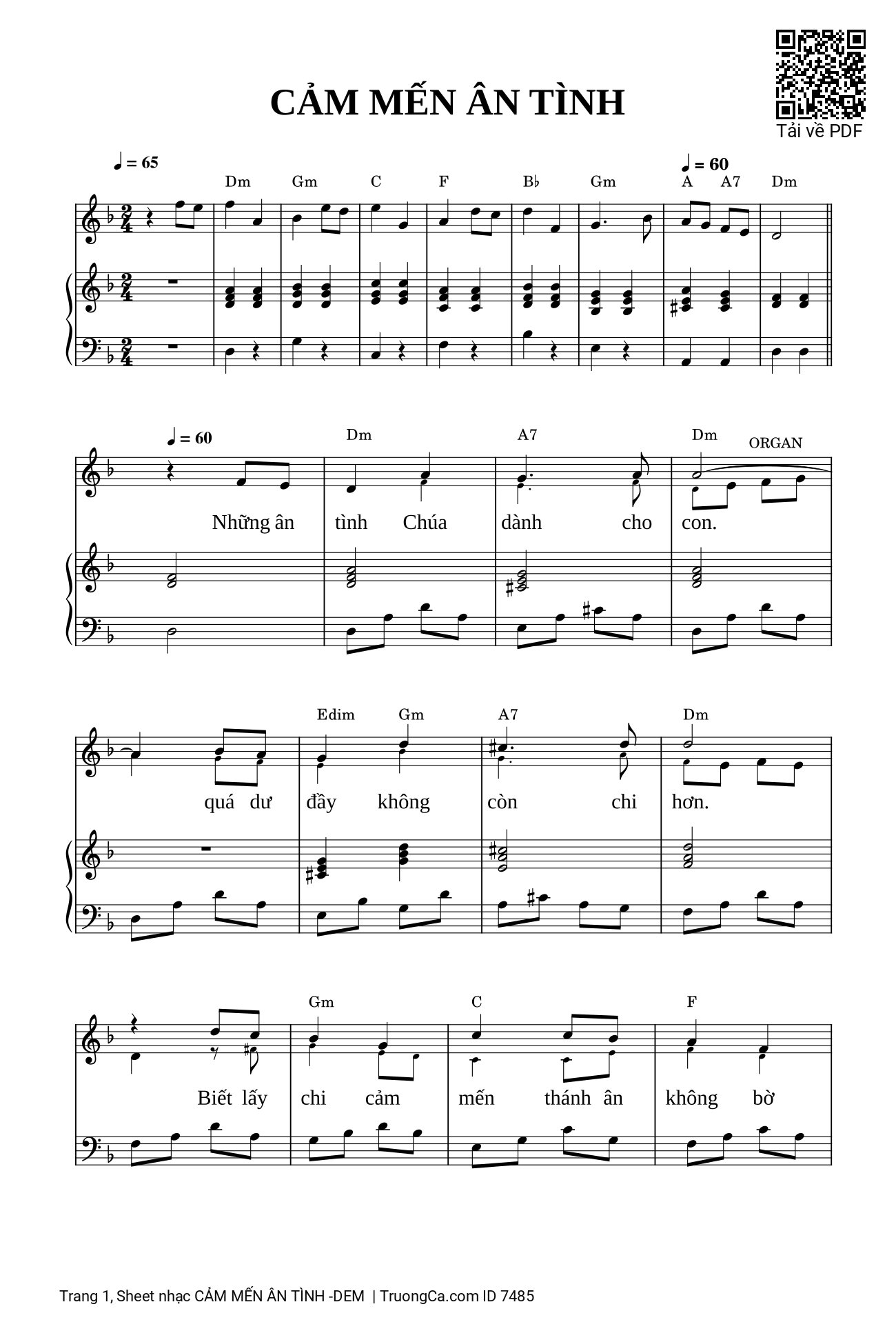 Sheet nhạc Piano đệm Cảm mến ân tình