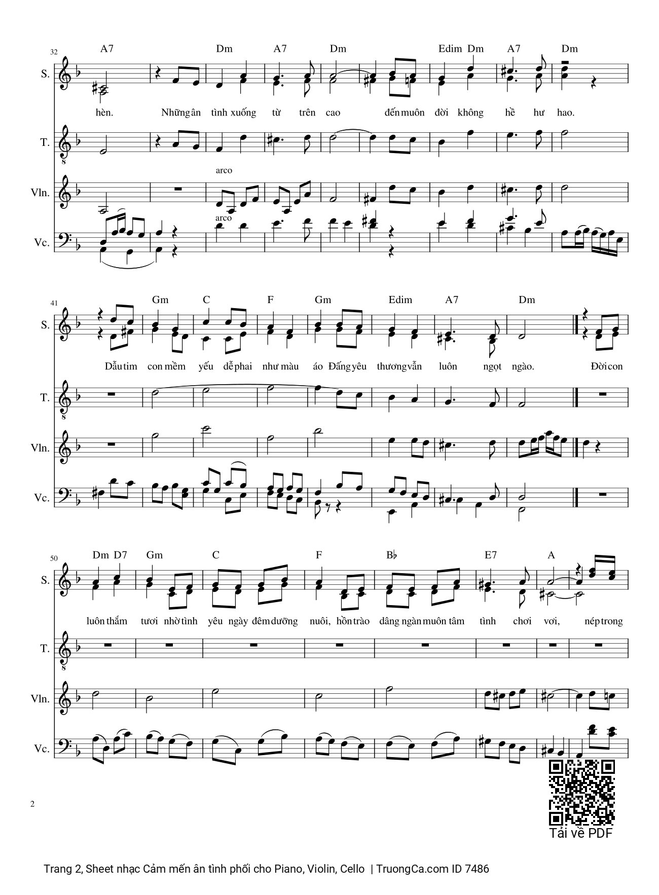 Trang 2 của Sheet nhạc PDF bài hát Cảm mến ân tình phối cho Piano, Violin, Cello - Phùng Minh Mẫn