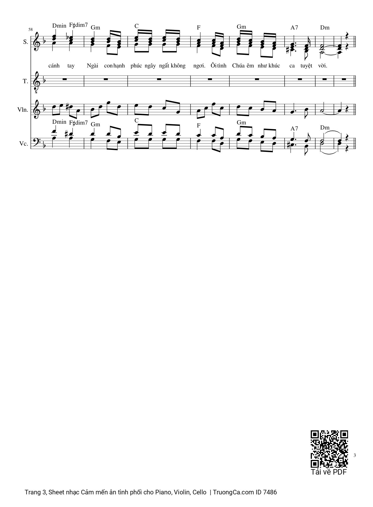 Trang 3 của Sheet nhạc PDF bài hát Cảm mến ân tình phối cho Piano, Violin, Cello - Phùng Minh Mẫn