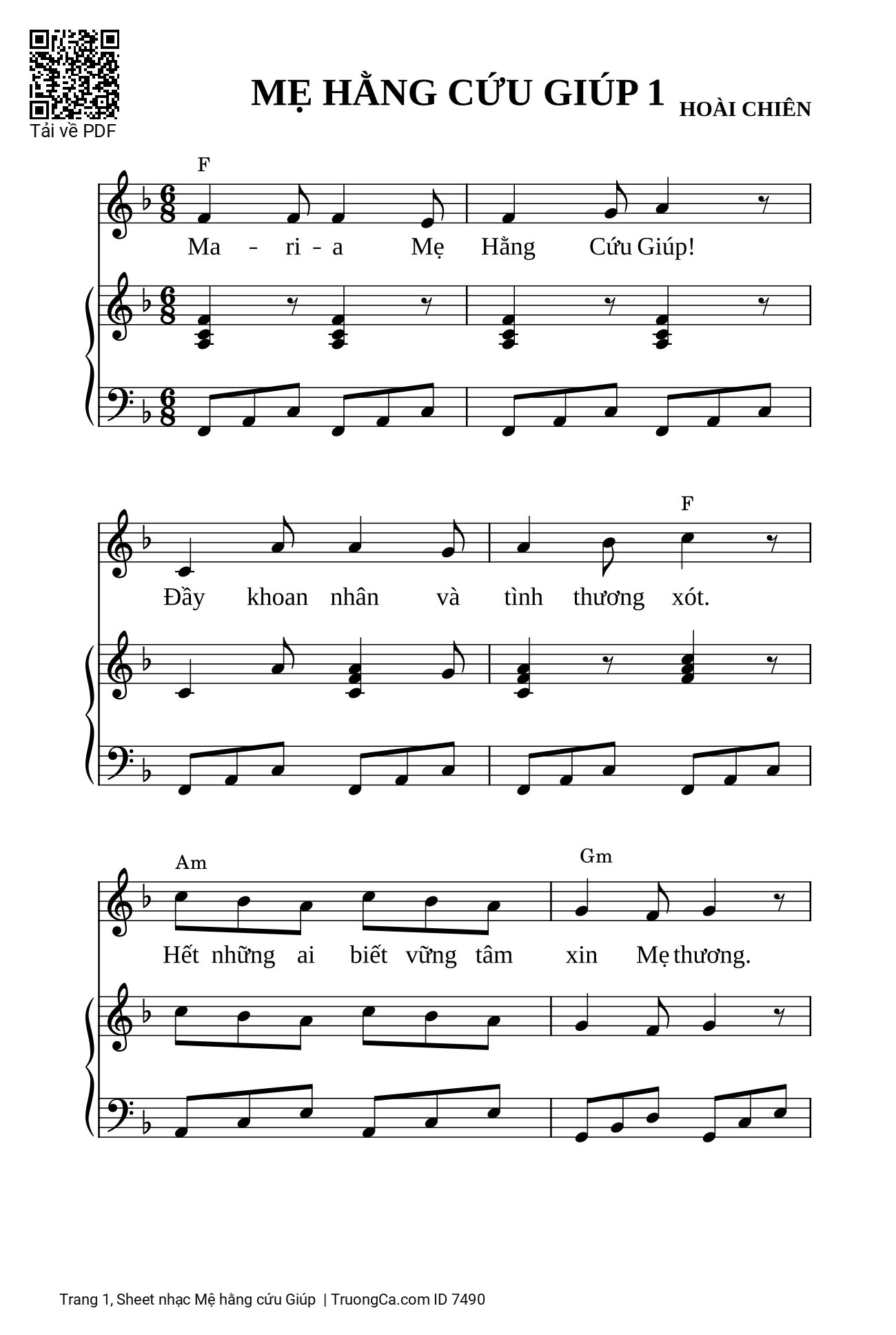 Trang 1 của Sheet nhạc PDF bài hát Piano đệm hát Mẹ hằng cứu Giúp - Hoài Chiên