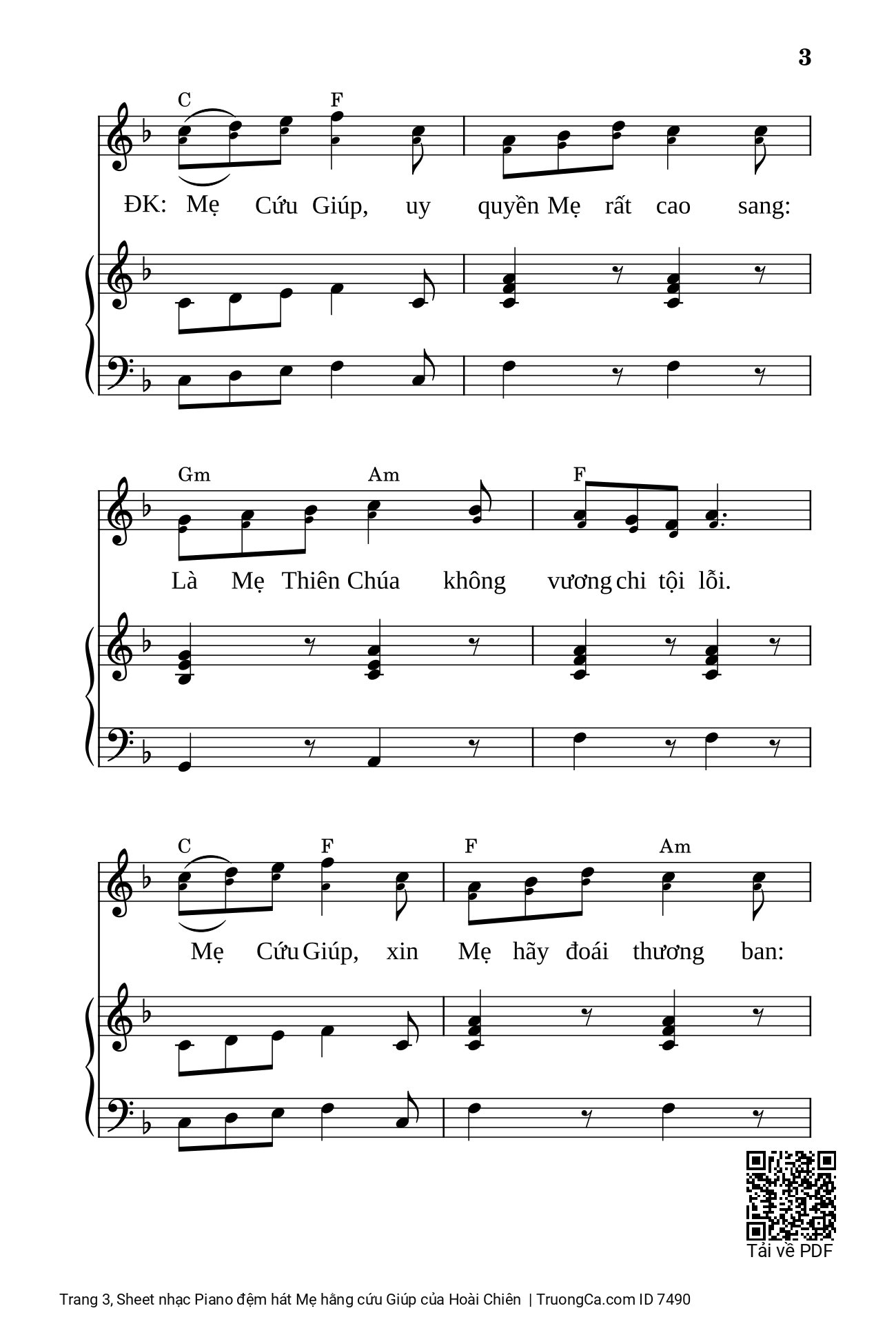 Trang 3 của Sheet nhạc PDF bài hát Piano đệm hát Mẹ hằng cứu Giúp - Hoài Chiên, 1. Maria Mẹ Hằng Cứu Giúp đầy khoan nhân và tình thương xót hết những ai biết vững tâm xin Mẹ thươn