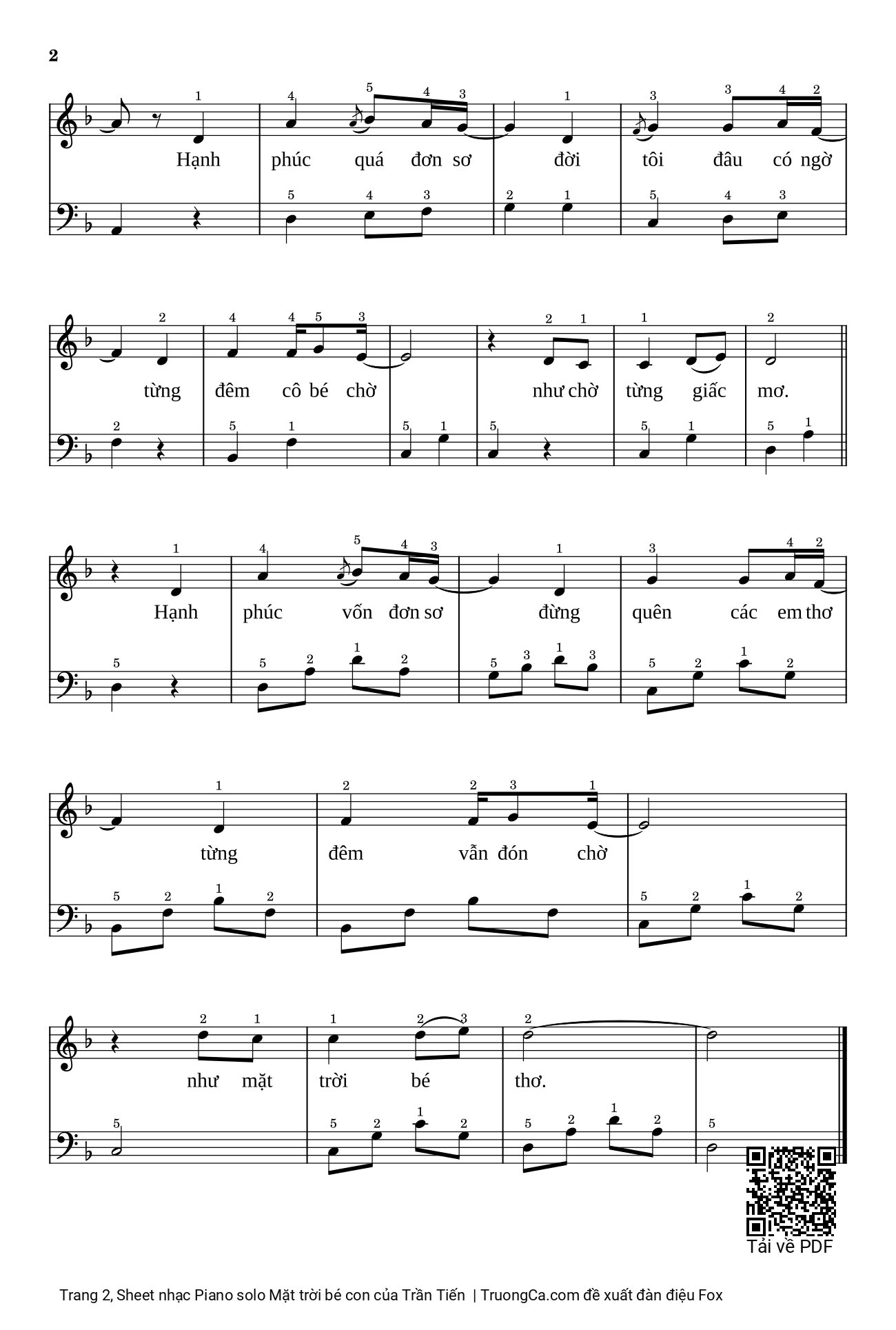 Trang 2 của Sheet nhạc PDF bài hát Piano solo Mặt trời bé con (dễ) - Trần Tiến, Ngoài kia có cô bé nhìn qua khe nghe tiếng đàn của tôi