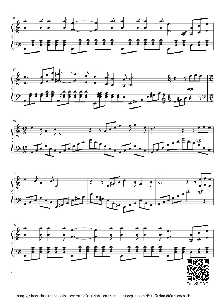 Mưa vẫn mưa bay trên tầng tháp cổ sheet Piano Solo trình độ dễ, Trang 2