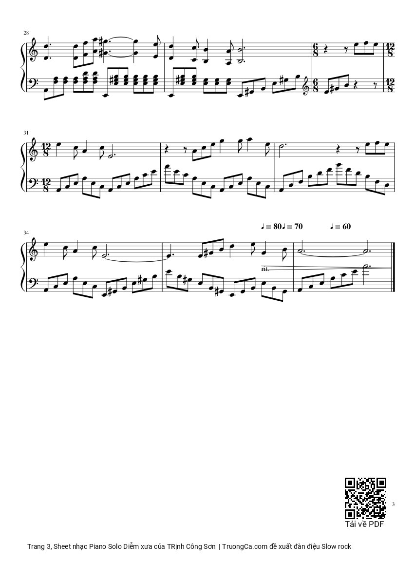 Mưa vẫn mưa bay trên tầng tháp cổ sheet Piano Solo trình độ dễ, Trang 3