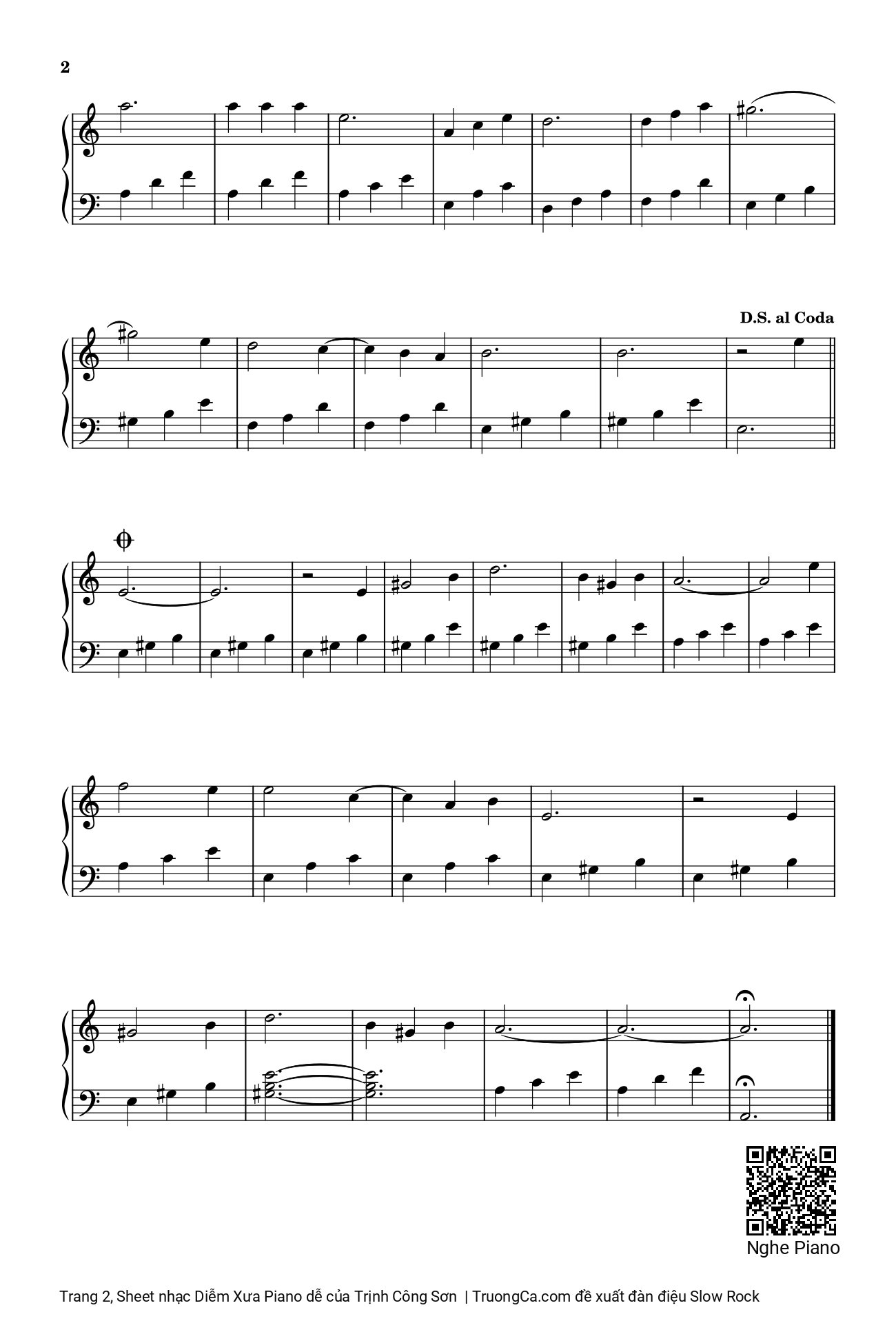 Trang 2 của Sheet nhạc PDF Guitar Tab bài hát Diễm Xưa Piano dễ easy - Trịnh Công Sơn, Mưa vẫn mưa bay trên tầng tháp cổ. Guitar tab tone La thứ Am