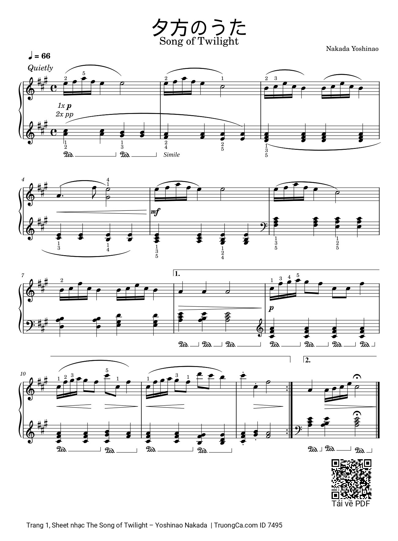 Trang 1 của Sheet nhạc PDF bài hát The Song of Twilight Sheet Piano - Yoshinao Nakada, 夕方のうた