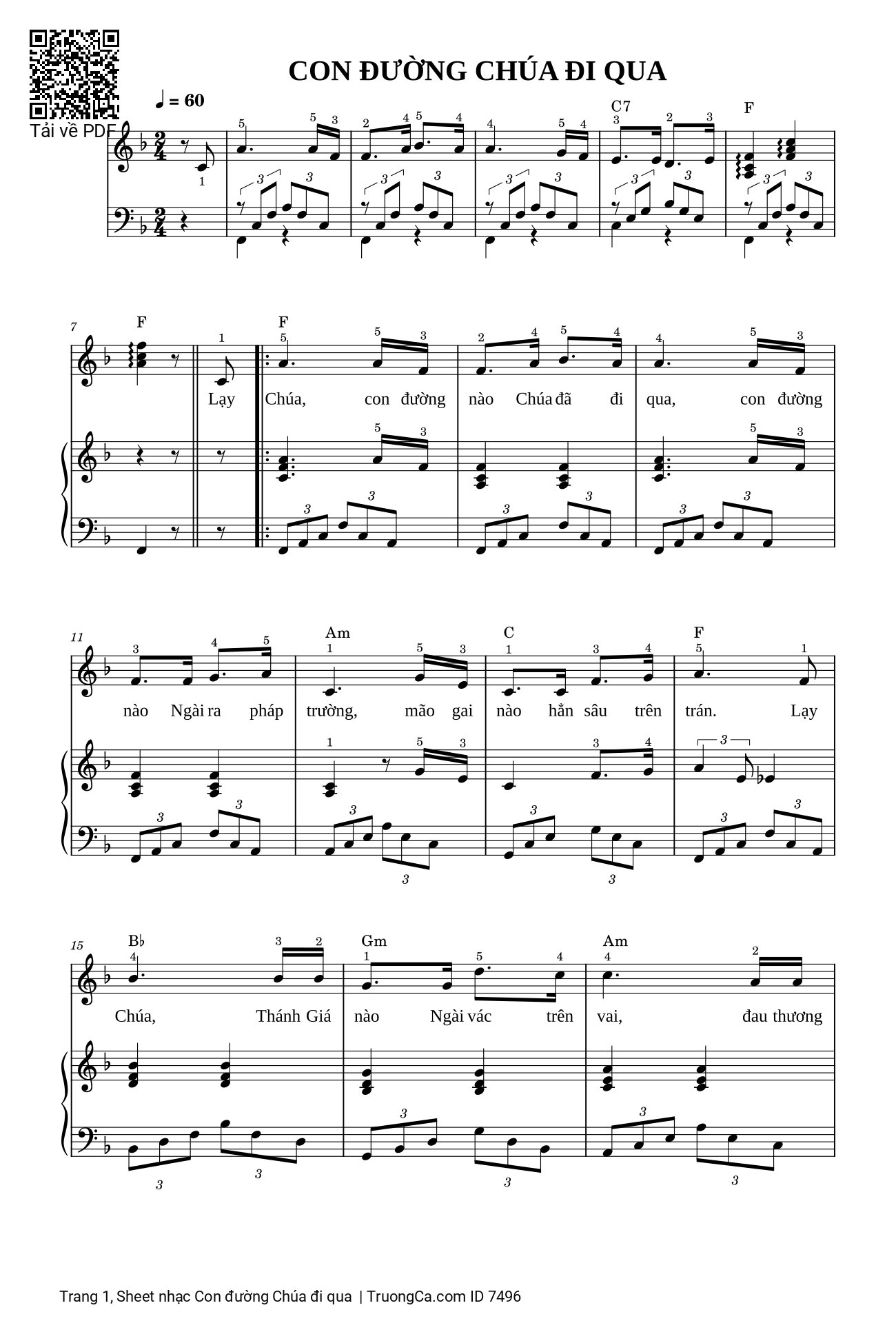 Trang 1 của Sheet nhạc PDF Piano bài hát Piano đệm hát Con đường Chúa đi qua - Lm. Văn Chi, Lạy Chúa, con đường nào Chúa đã đi qua, Sheet Piano đệm hát tong Pha Trưởng F