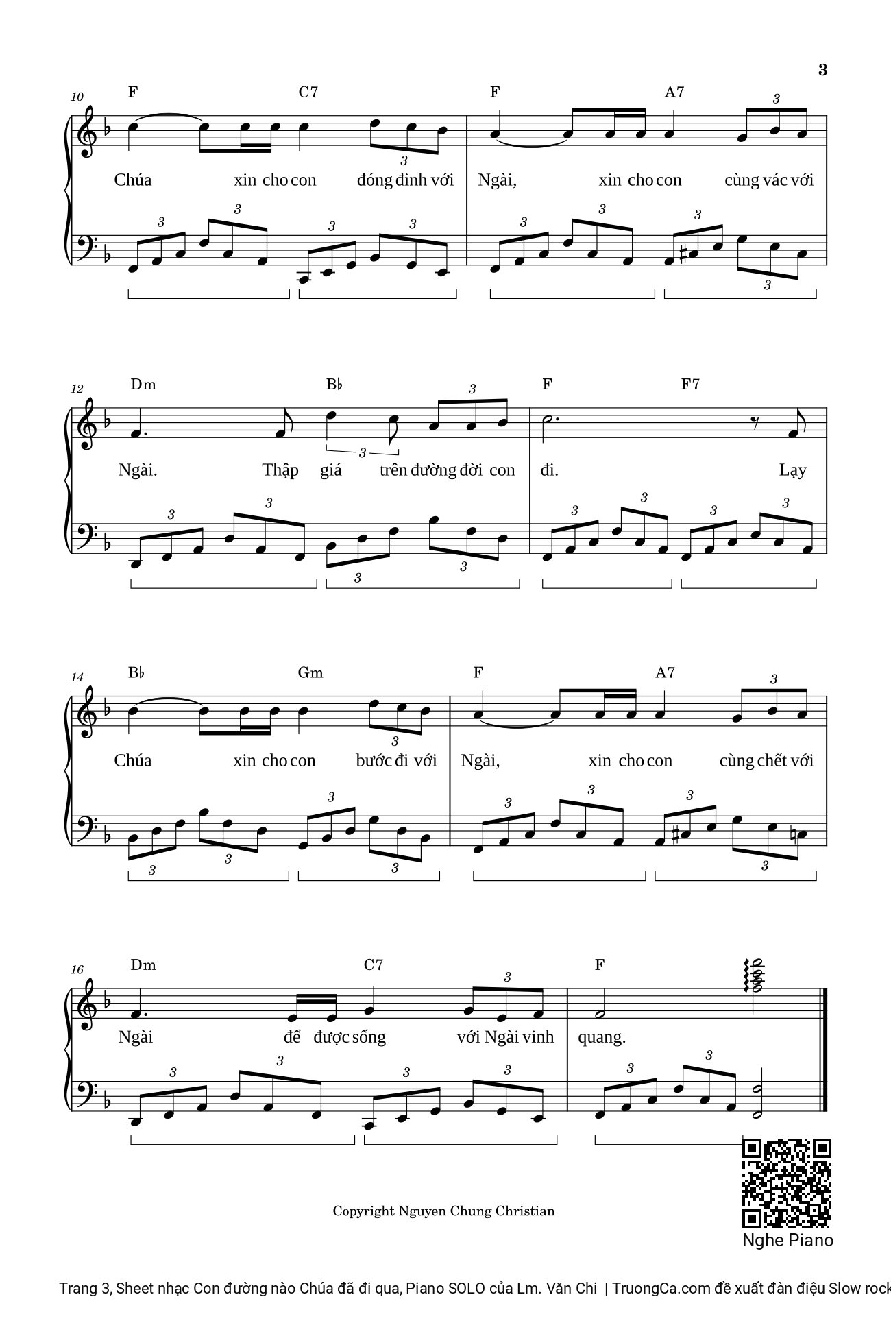 Lạy Chúa con đường nào Chúa đã đi qua Sheet Piano đệm hát tong Pha Trưởng F, Trang 3