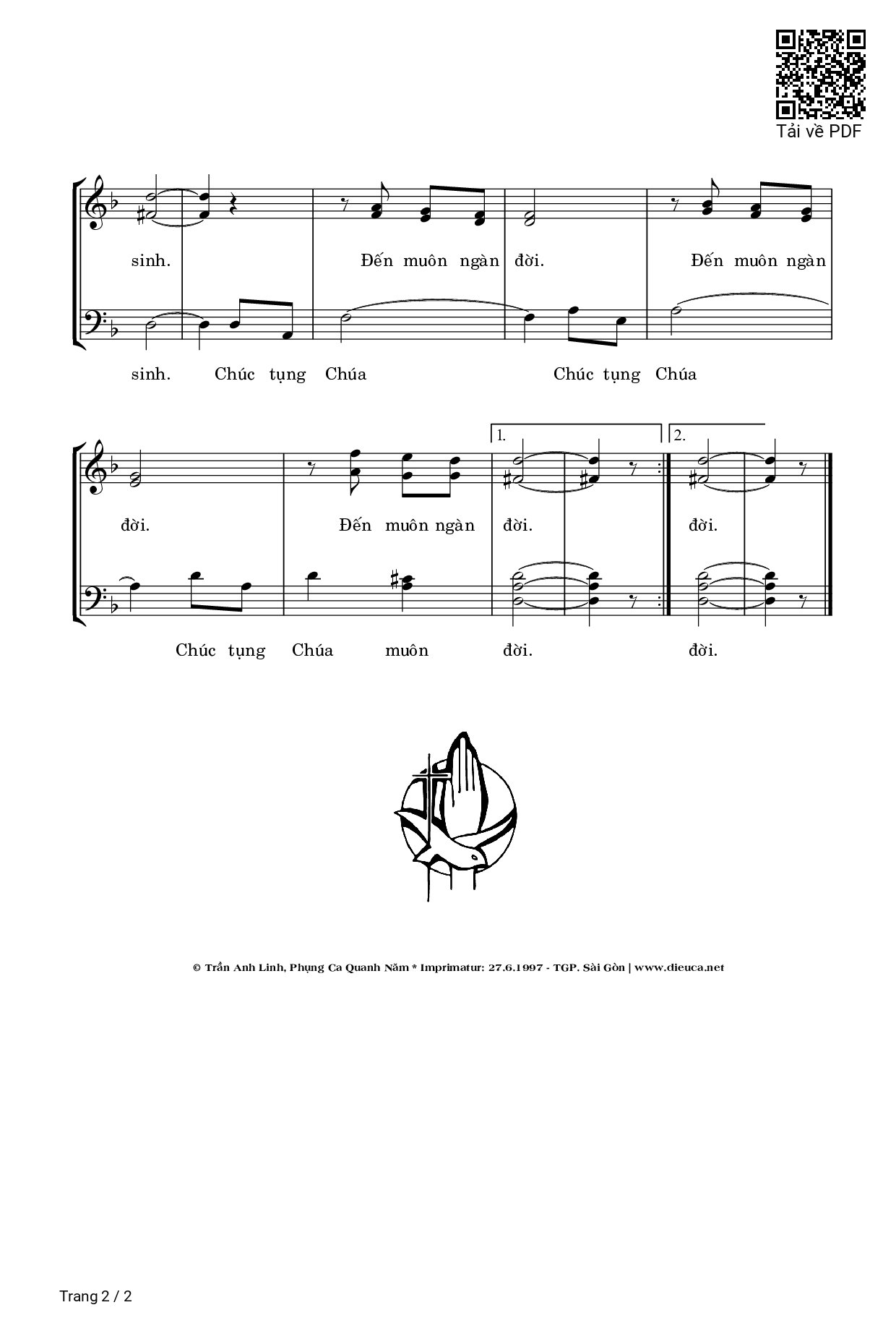 Trang 2 của Sheet nhạc PDF bài hát đoàn Con Xin Dâng - Trần Anh Linh, Dâng Lễ –. * Đoàn con xin dâng lên Chúa ,  Bánh miến thơm với rượu nho lành.  Là hương hoa của ruộng đất