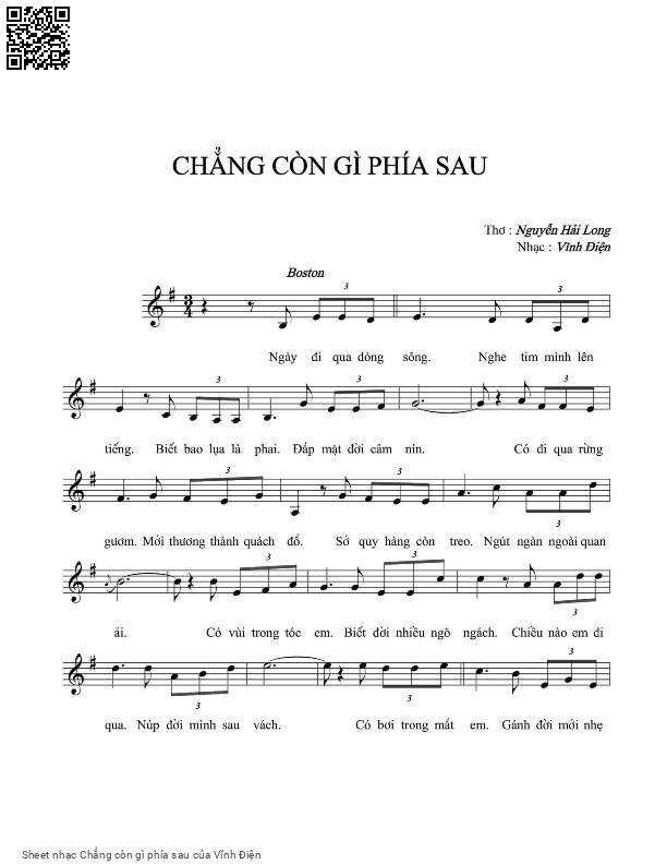 Trang 1 của Sheet nhạc PDF bài hát Chẳng còn gì phía sau - Vĩnh Điện, Ngày đi qua dòng  sông nghe tim mình lên  tiếng. Biết bao lụa là  phai đắp mặt đời câm  nín