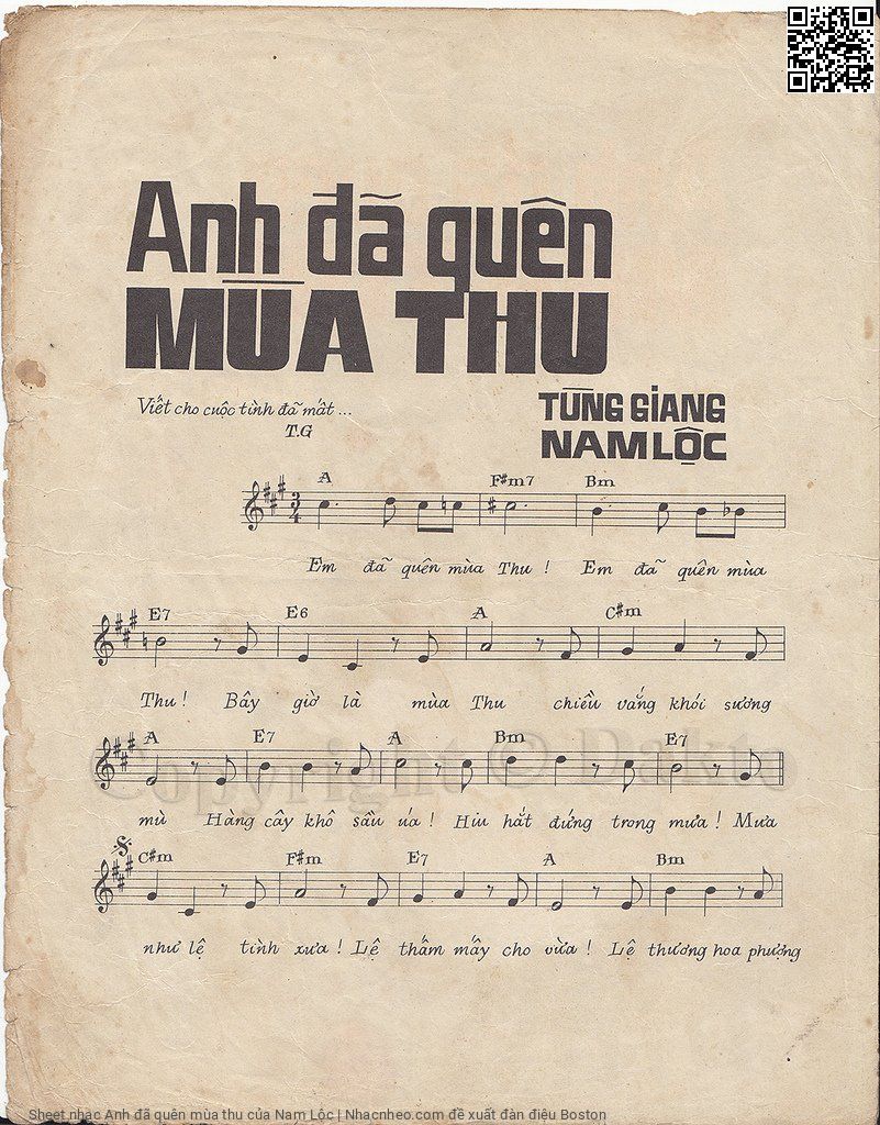 Trang 2 của Sheet nhạc PDF bài hát Anh đã quên mùa thu - Nam Lộc, Intro:  Anh đã quên mùa  thu,  anh đã quên mùa  thu. Bây  giờ là mùa  thu chiều  vắng khói sương  mù