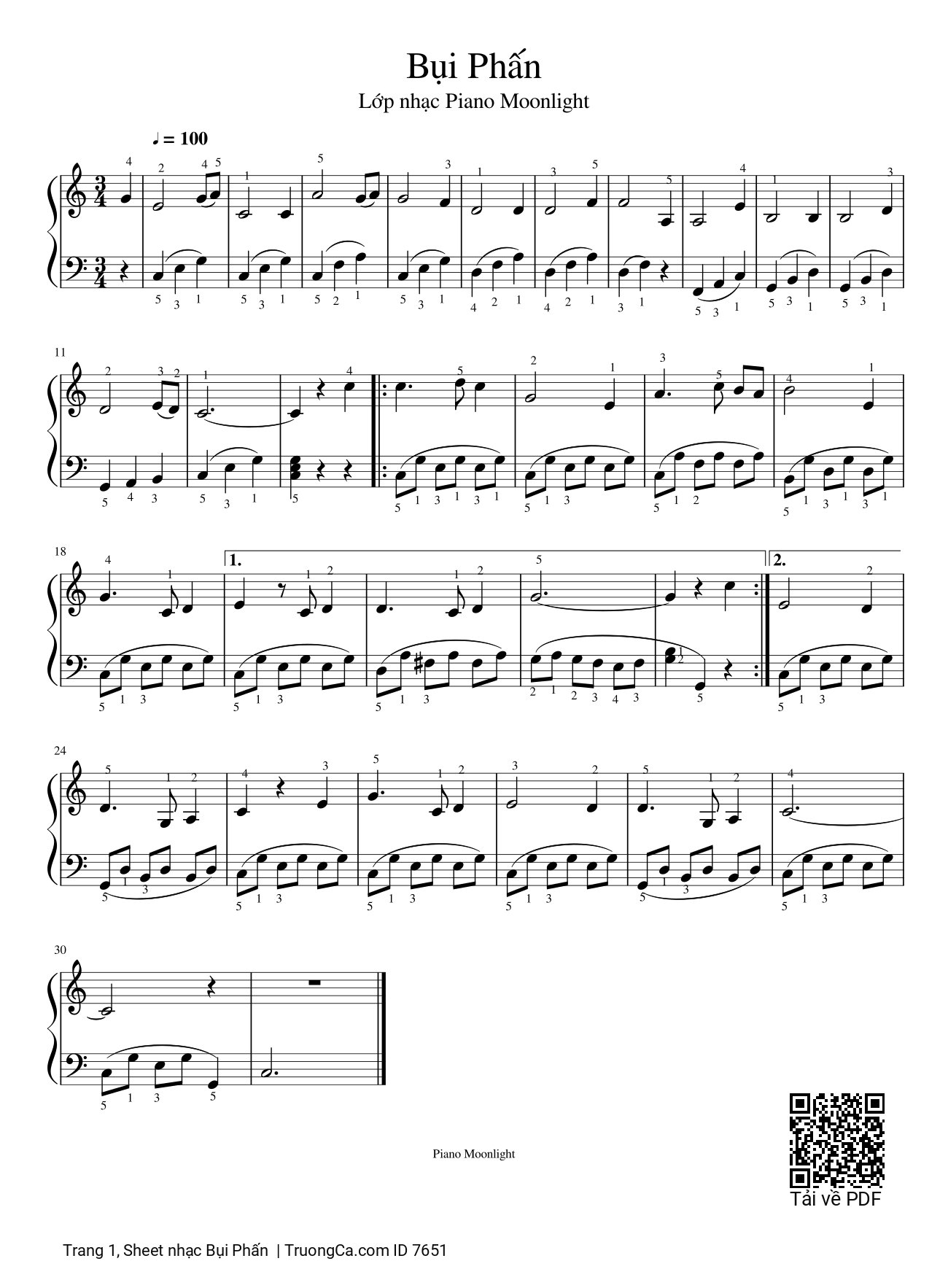 Khi thầy viết bảng bụi phấn rơi rơi Sheet Piano tone Đô trường C, Trang 1