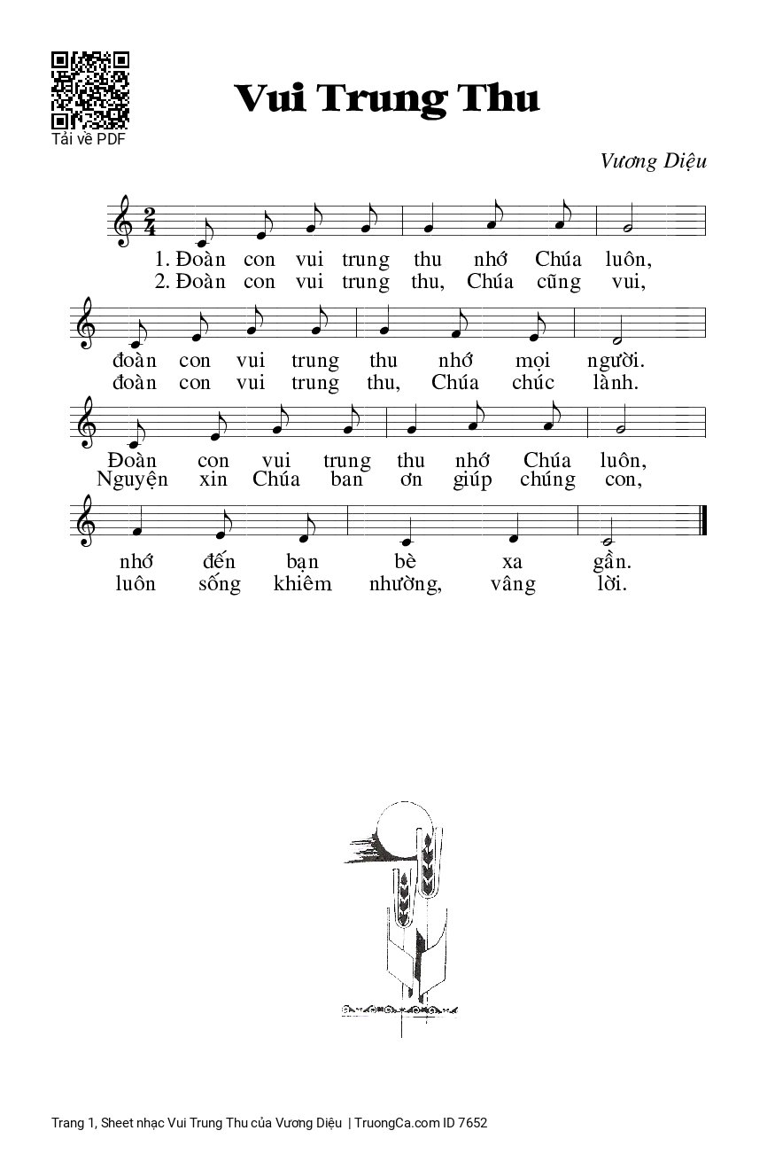 Trang 1 của Sheet nhạc PDF bài hát Vui Trung Thu - Vương Diệu, 1. Đoàn con vui trung thu nhớ Chúa luôn, đoàn con vui trung thu nhớ mọi người. Đoàn con vui trung th