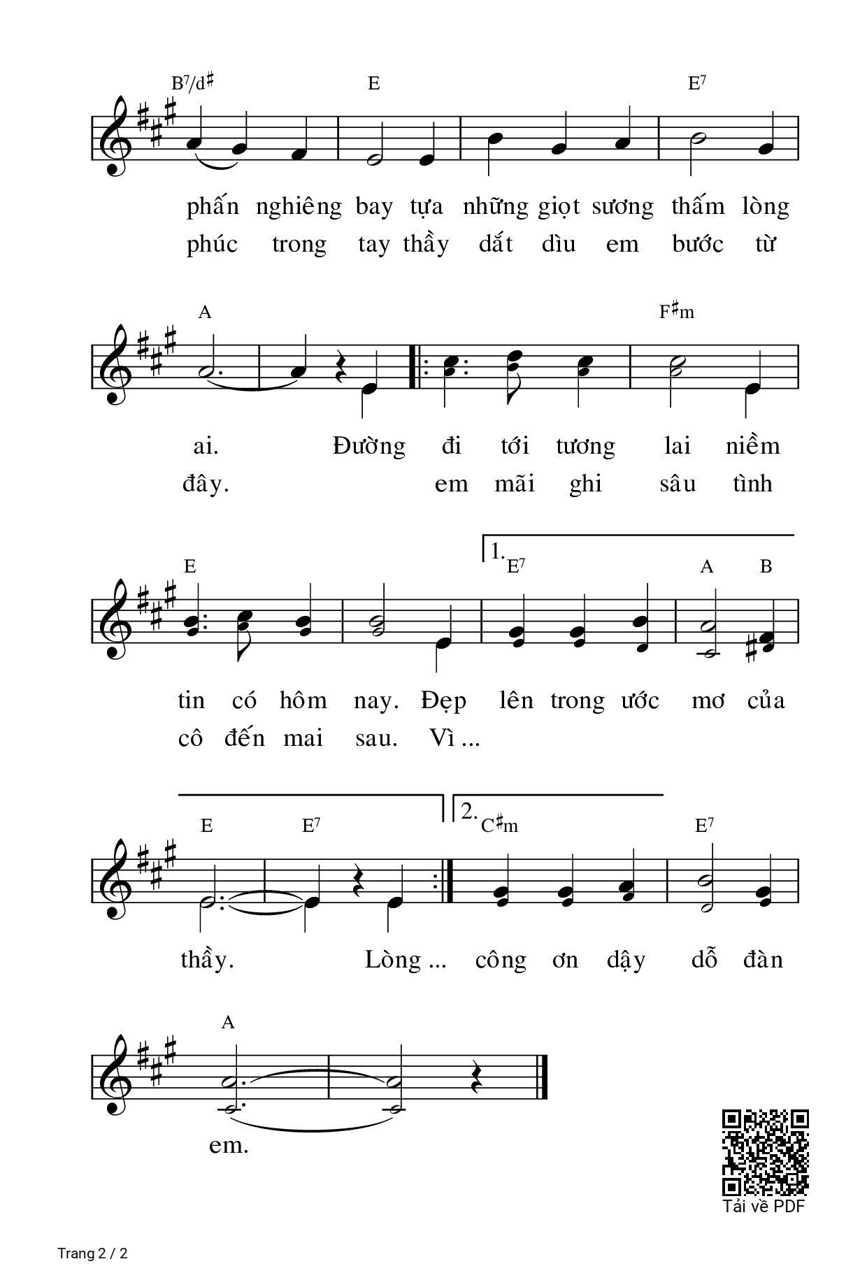 Trang 2 của Sheet nhạc PDF bài hát Vì đàn Em Thân Yêu - Nguyễn Duy & Kim Ân