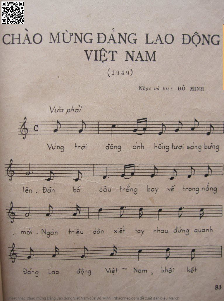 Trang 1 của Sheet nhạc PDF bài hát Chào mừng Đảng Lao động Việt Nam - Đỗ Minh, Vừng trời  đông ánh hồng tươi sáng bừng  lên. Đàn bồ  câu trắng  bay về trong nắng  mới