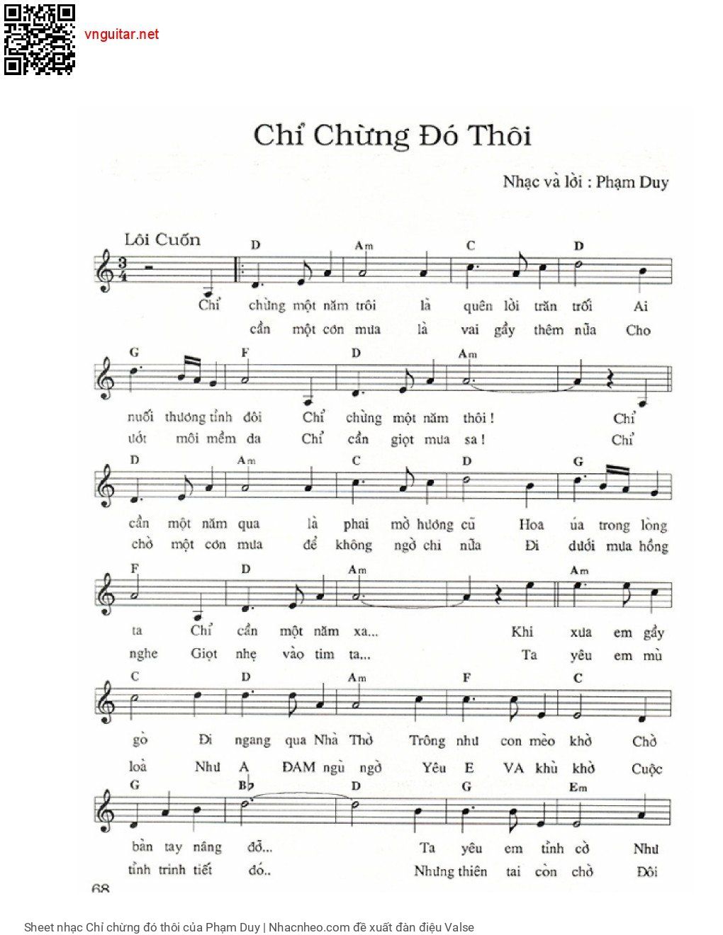 Trang 1 của Sheet nhạc PDF bài hát Chỉ chừng đó thôi - Phạm Duy, Chỉ  chừng một năm  trôi là  quên lời trăn  trối