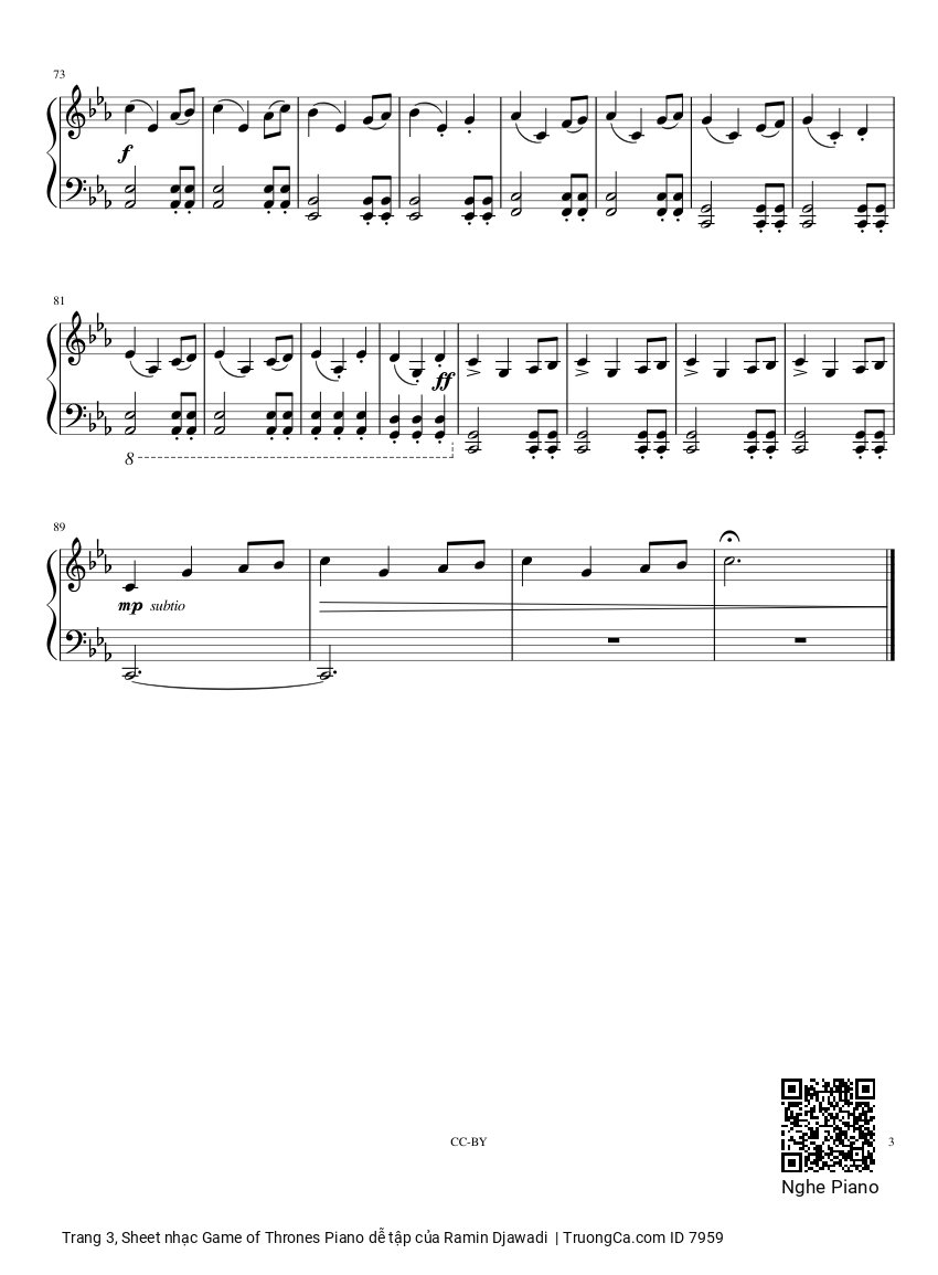 Trang 3 của Sheet nhạc PDF bài hát Game of Thrones Piano dễ tập - Ramin Djawadi, 