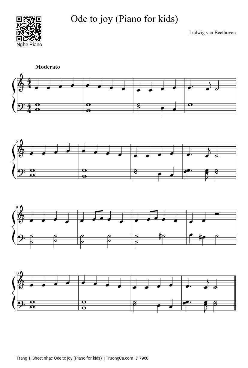 Trang 1 của Sheet nhạc PDF bài hát Ode to joy (Piano trẻ em) - Beethoven, An die FreudeFreude, schöner Götterfunken,