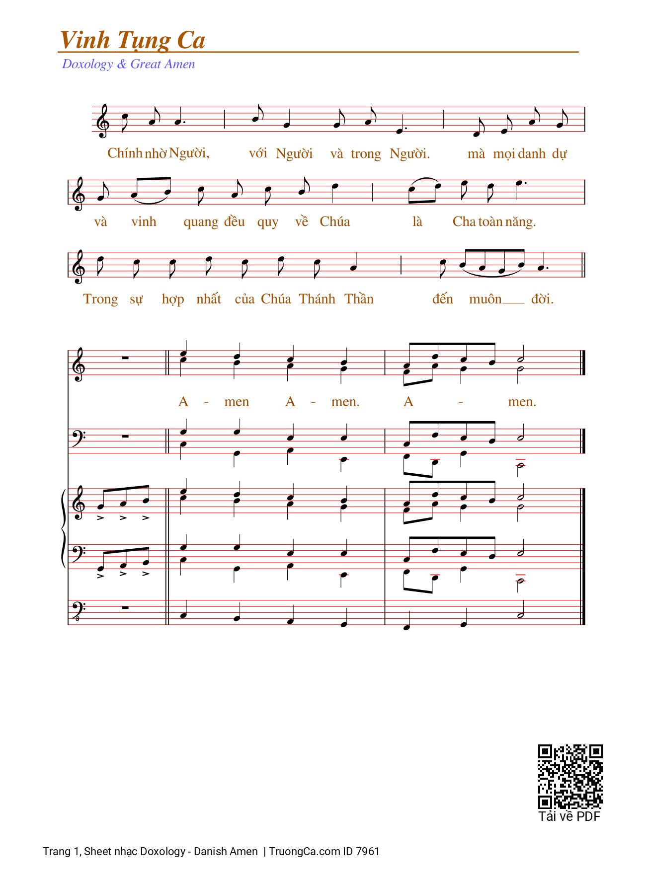 Sheet nhạc Vịnh tụng ca, Doxology, Danish Amen